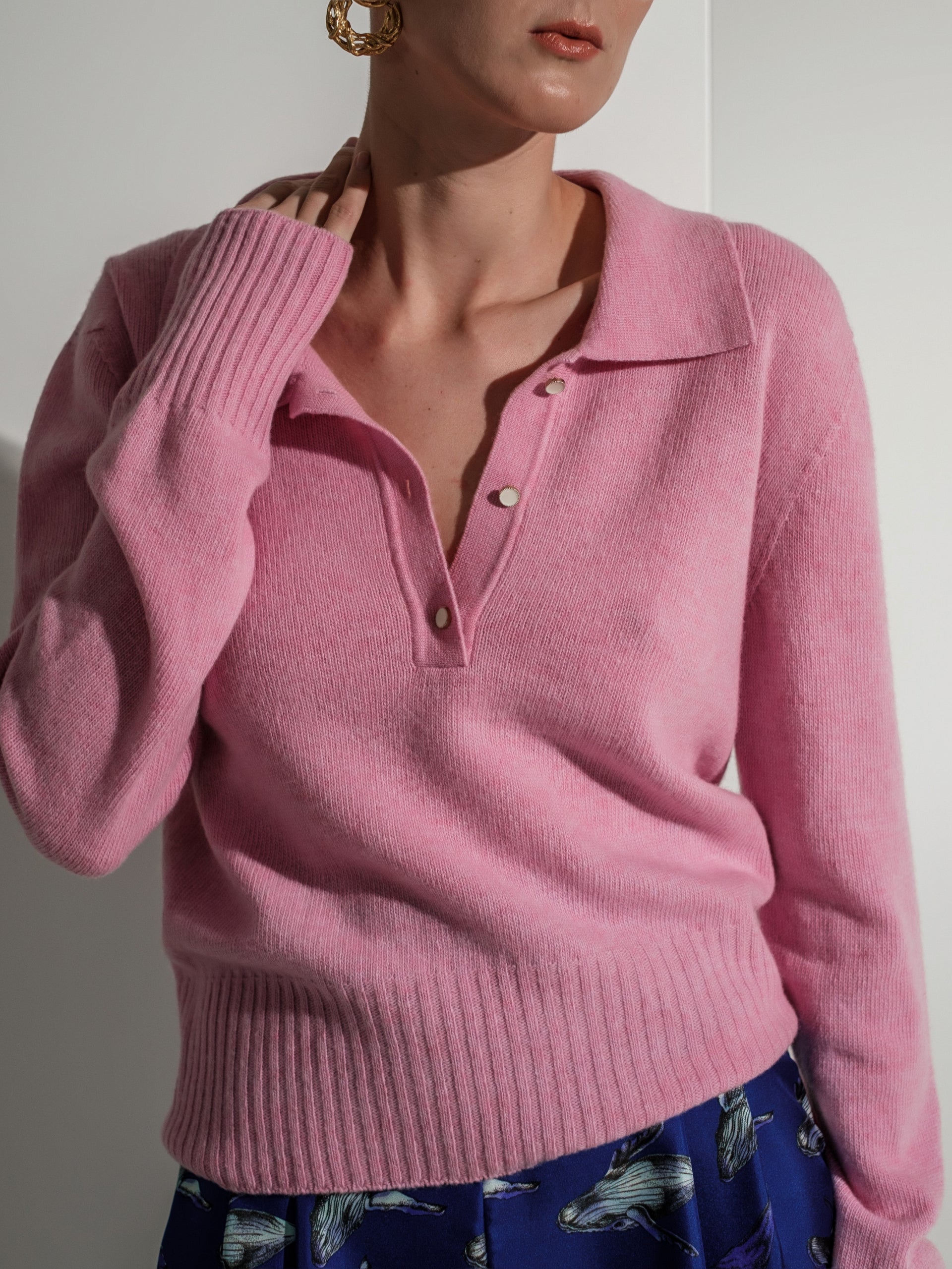 Seamless merino & cashmere long-sleeve polo sweater