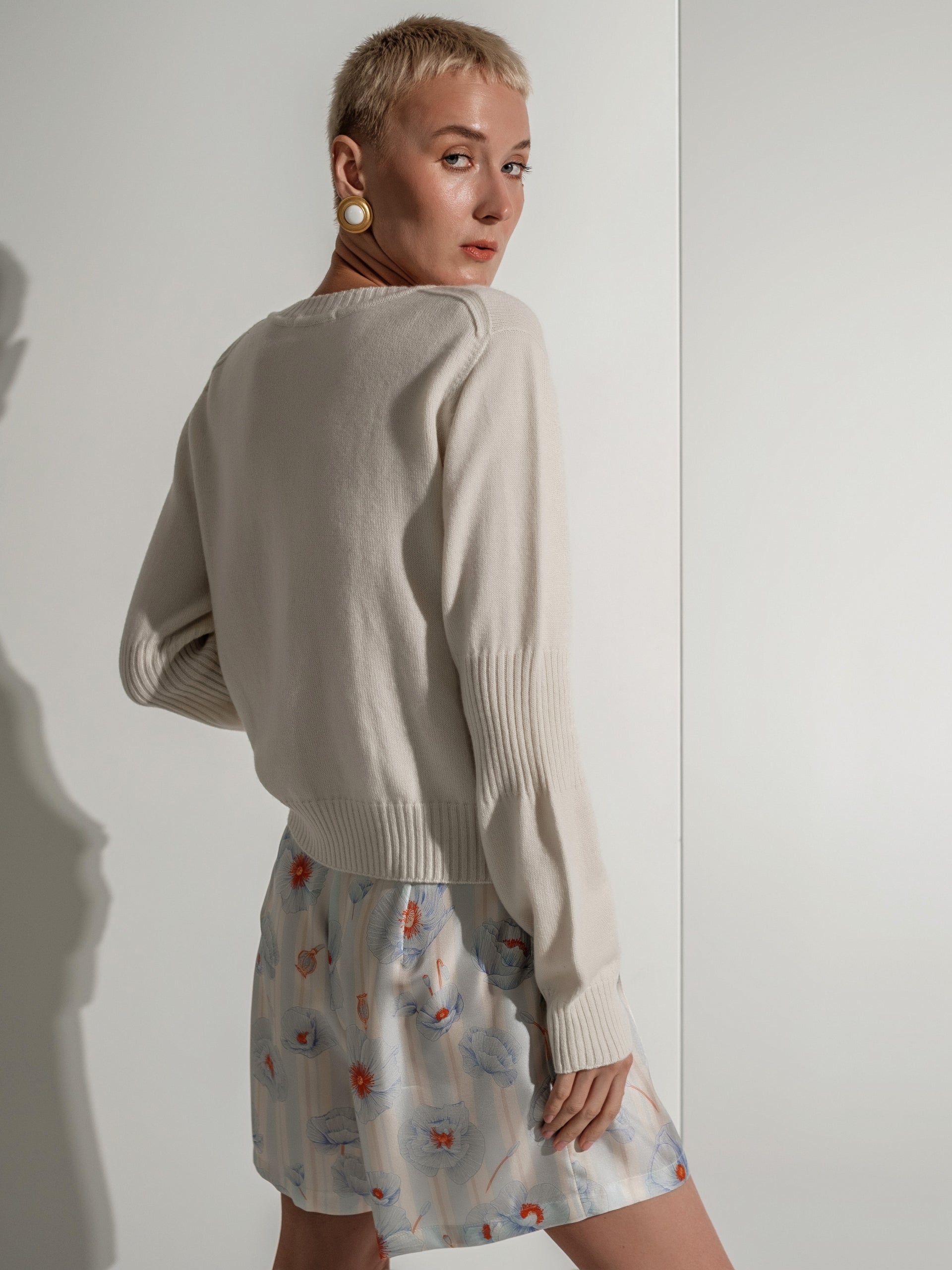 Poppies strips silk shorts