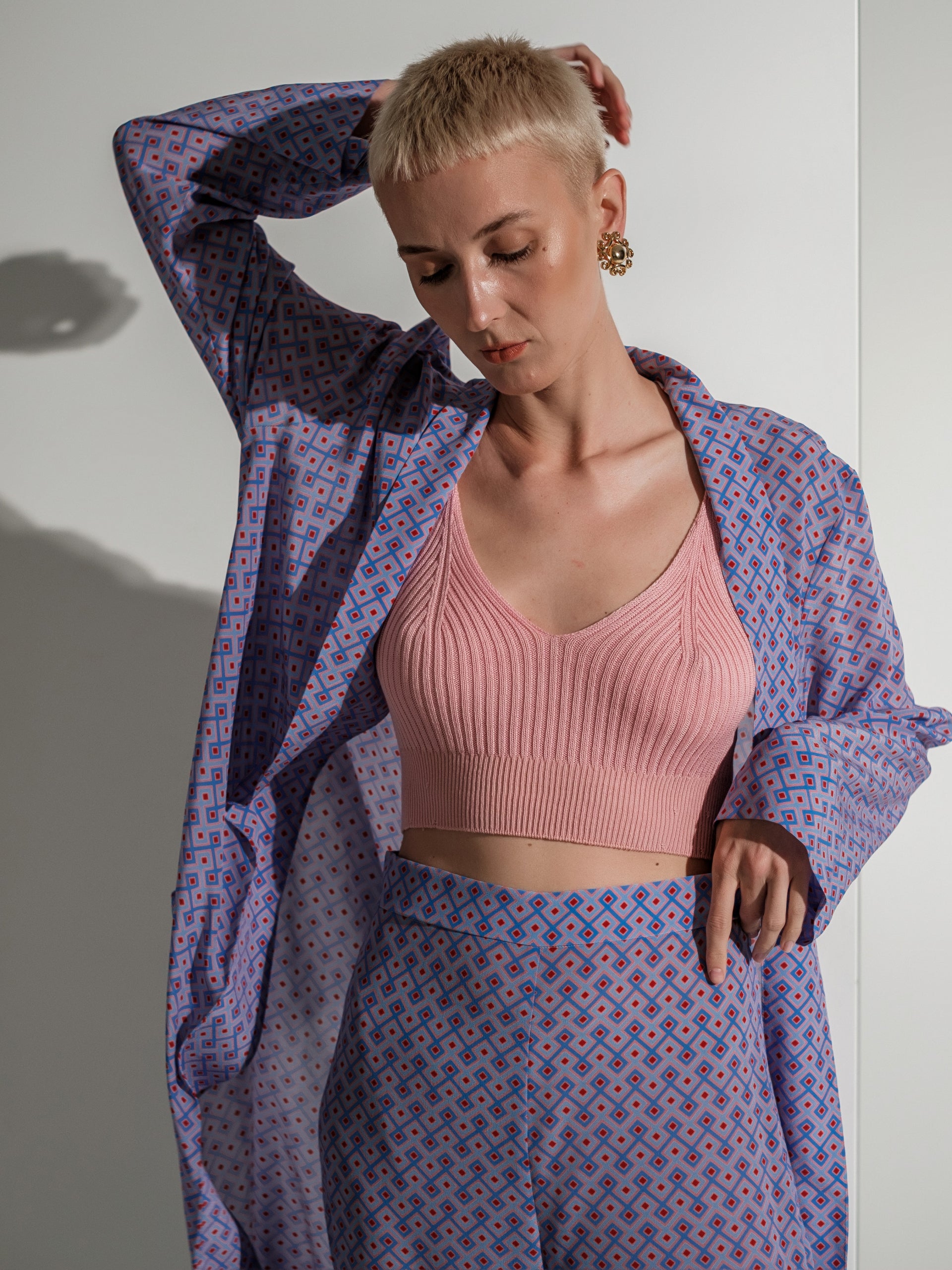 Pink ribbed knitted crop tank