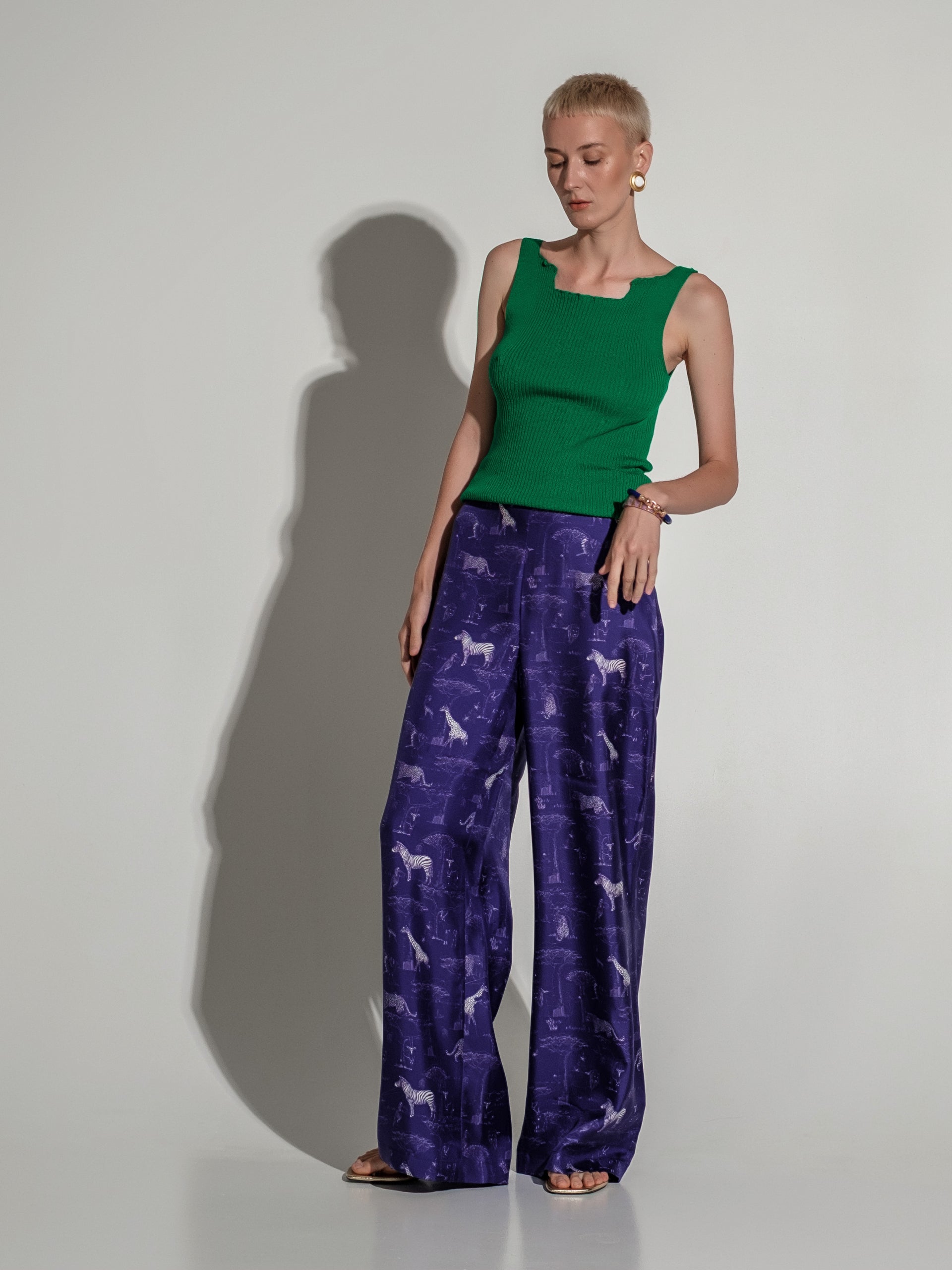 Green  ribbed sleeveless cotton/silk top
