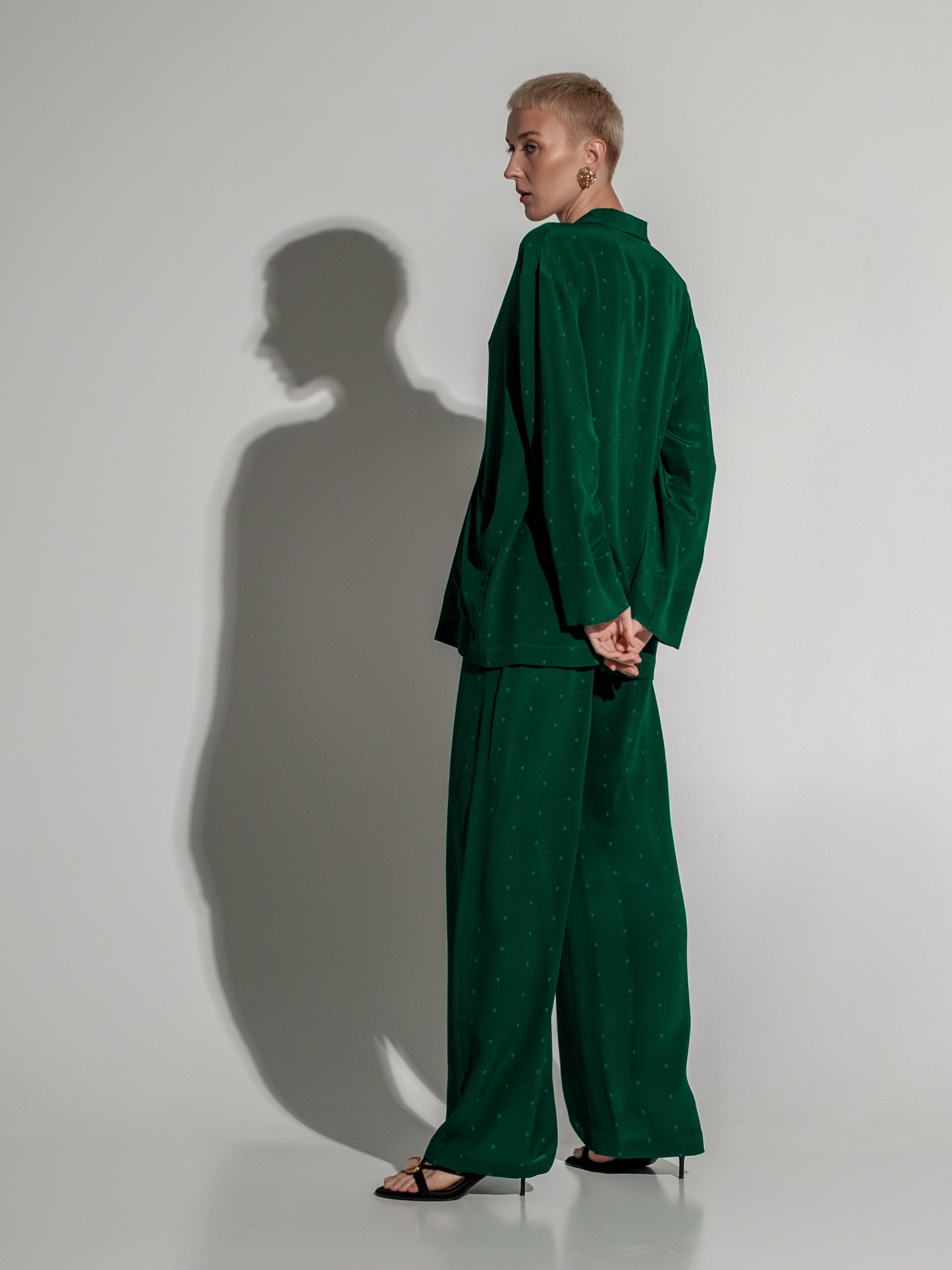 Green feather silk blazer