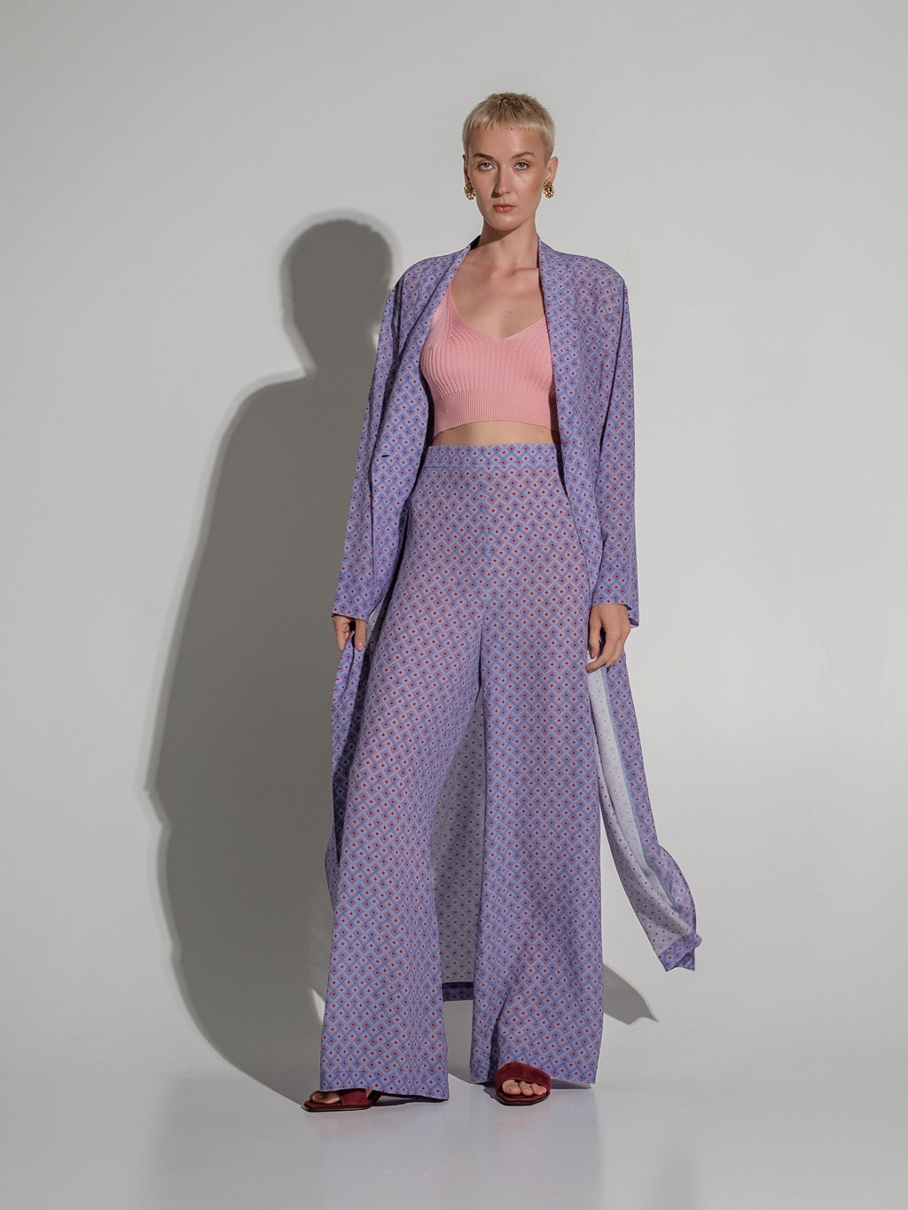 Geometric-Print Silk Kimono Maxi Dress