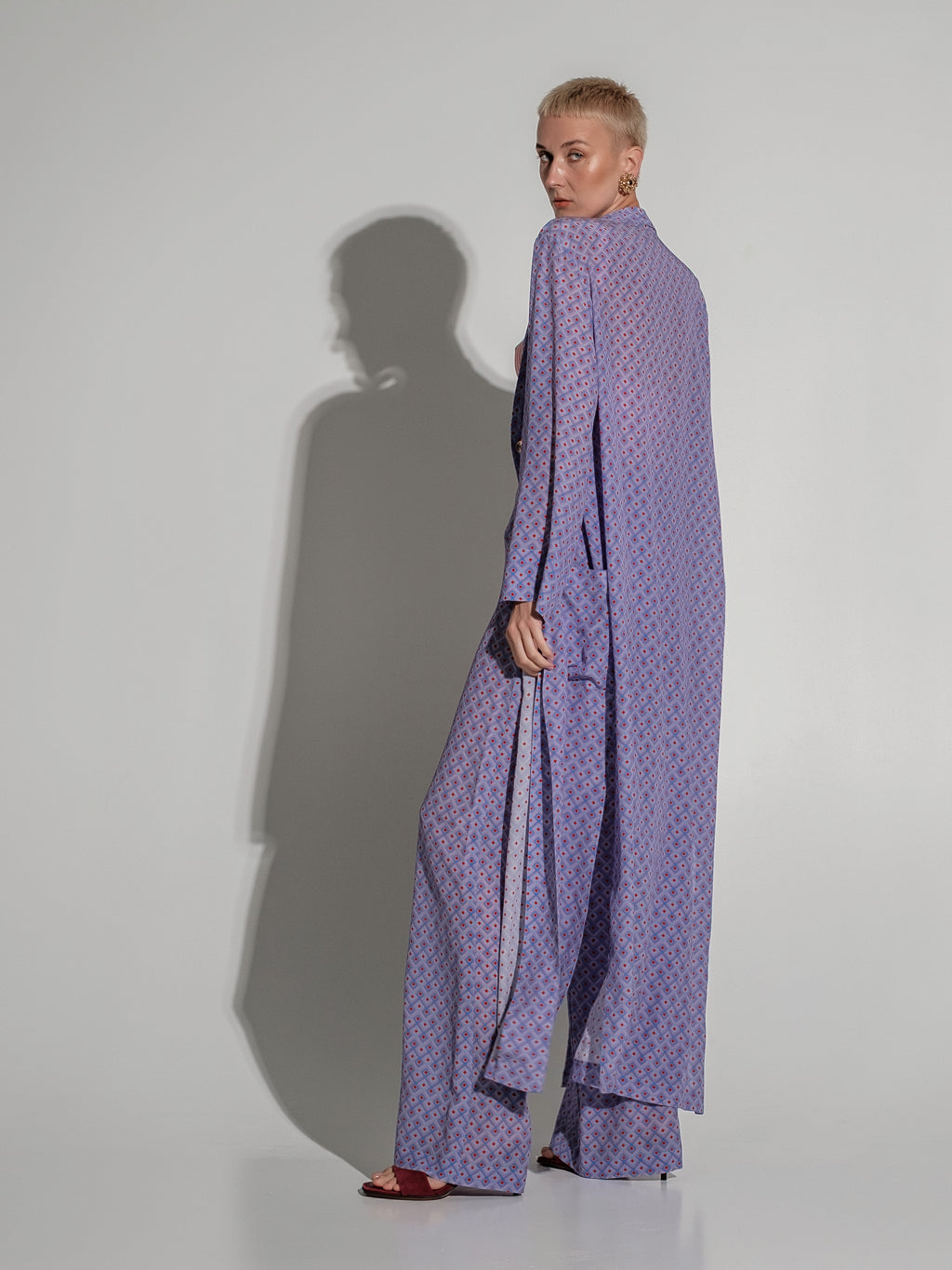 Geometric-Print Silk Kimono Maxi Dress