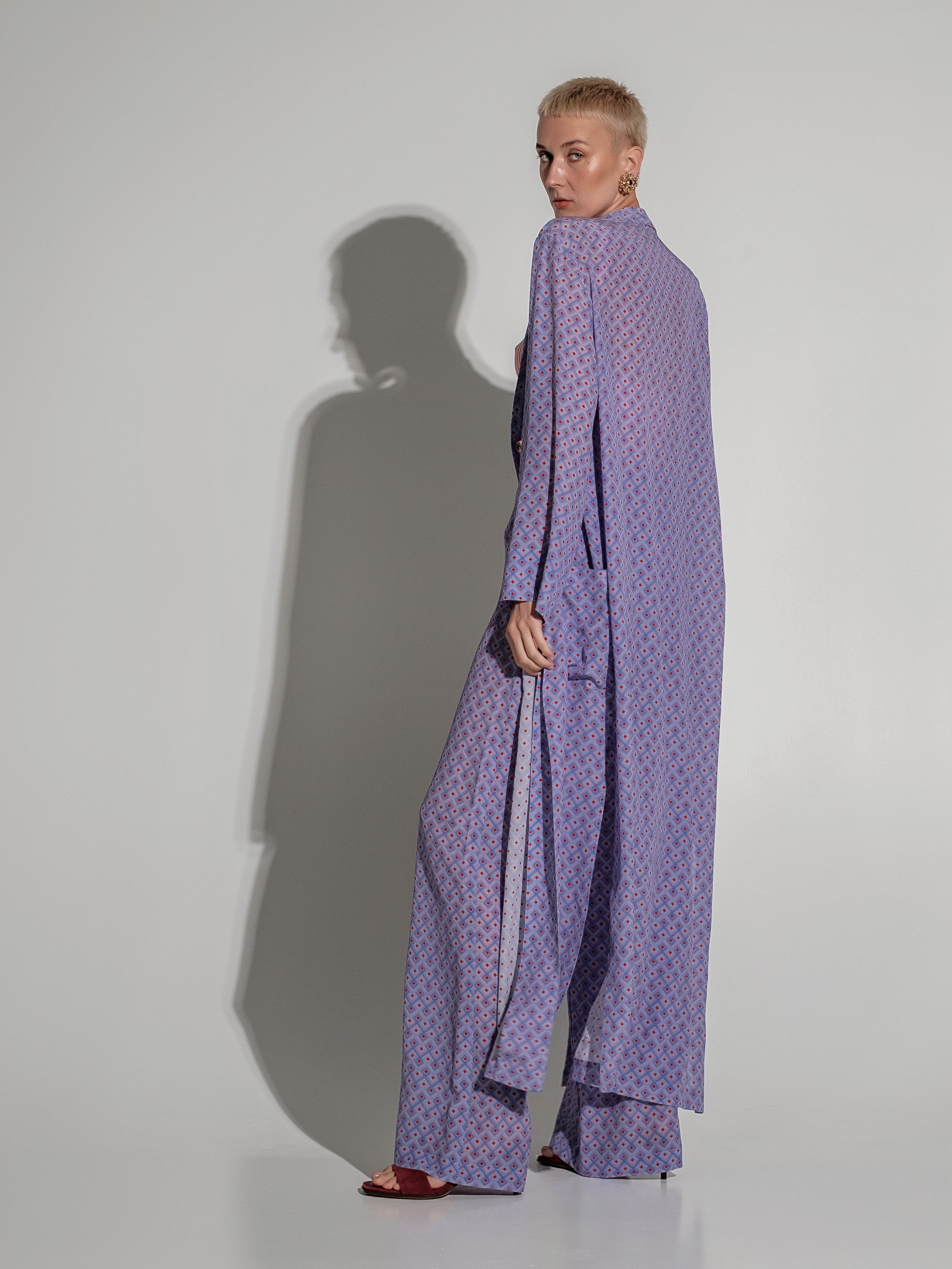 Geometric-Print Silk Kimono Maxi Dress