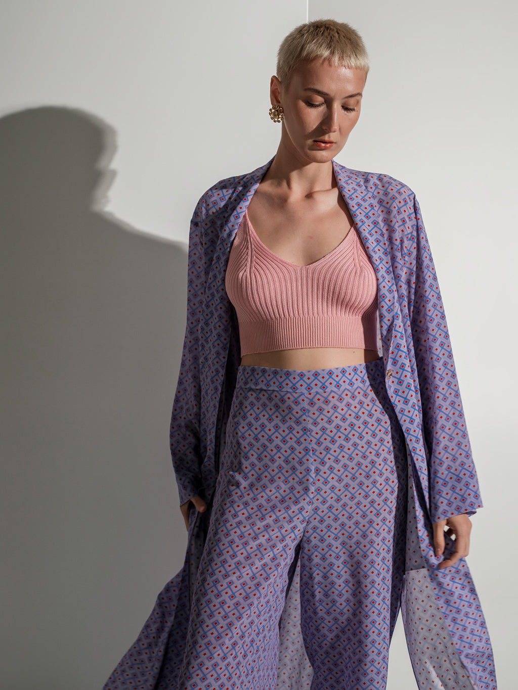 Geometric-Print Silk Kimono Maxi Dress