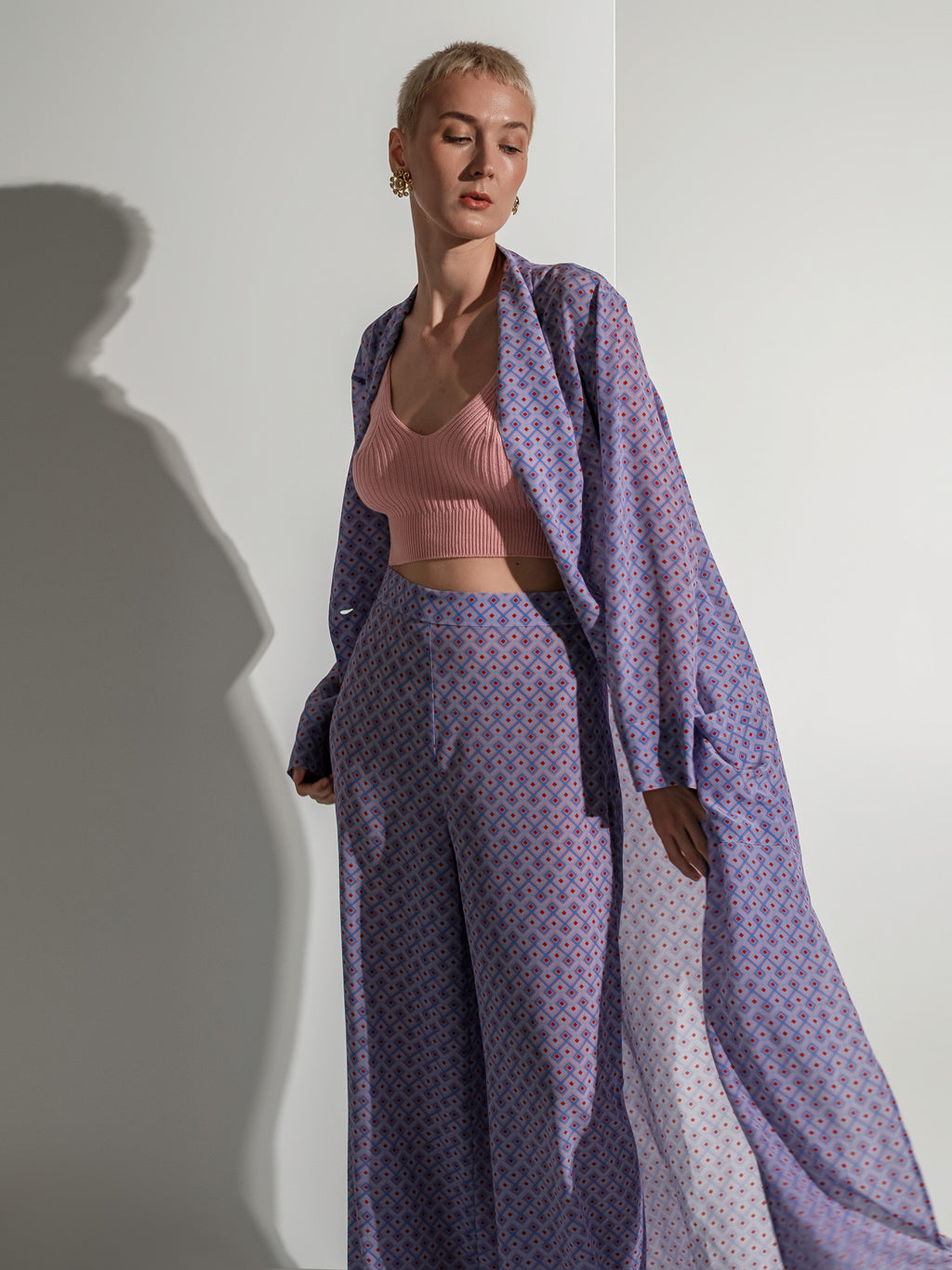 Geometric-Print Silk Kimono Maxi Dress
