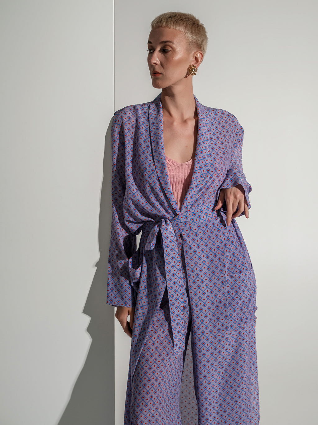Geometric-Print Silk Kimono Maxi Dress