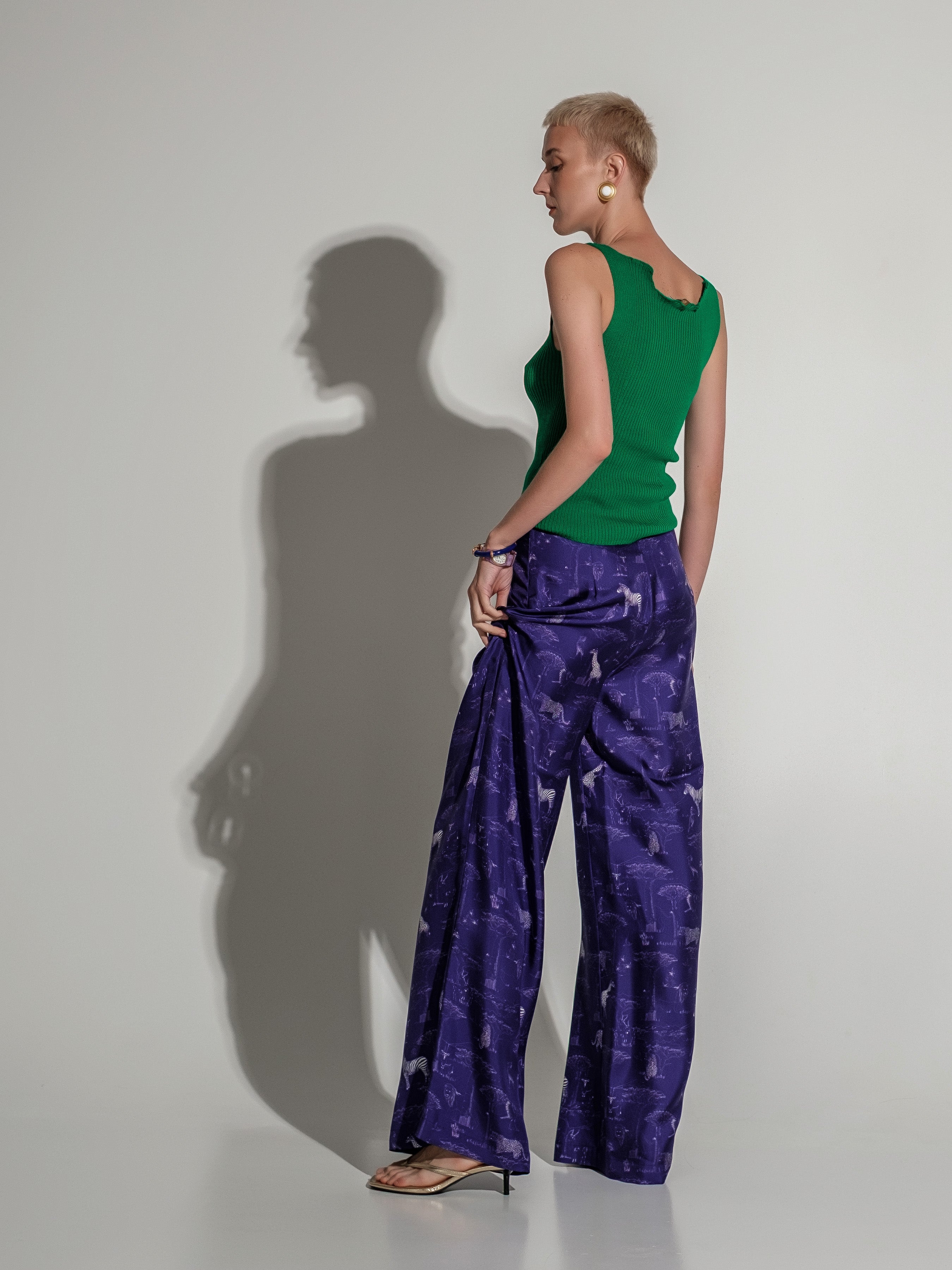 Africa Print Silk Wide-Leg Trousers