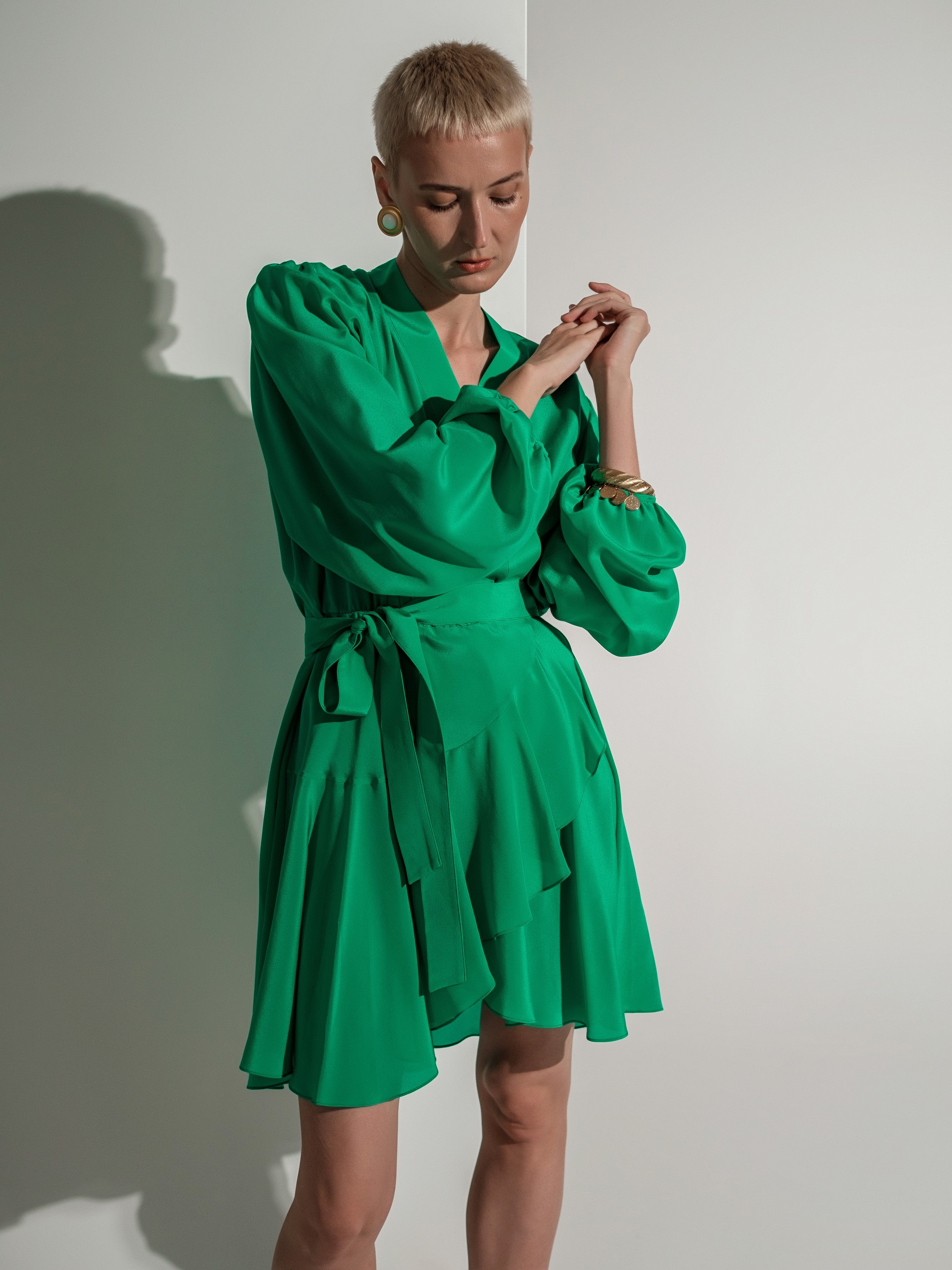 Gigi emerald green silk dress