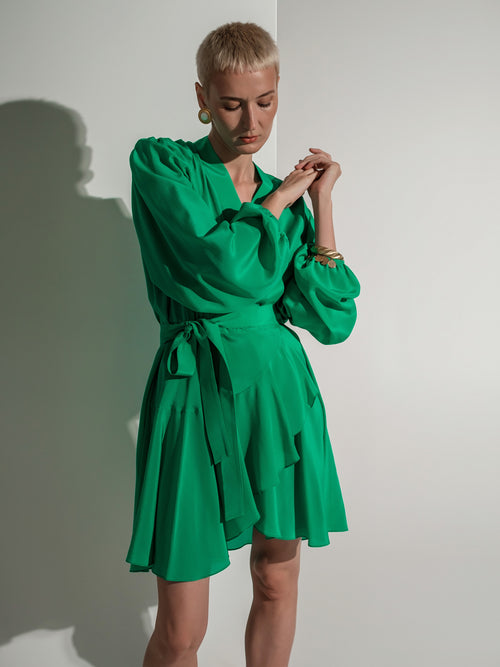Gigi emerald green silk dress