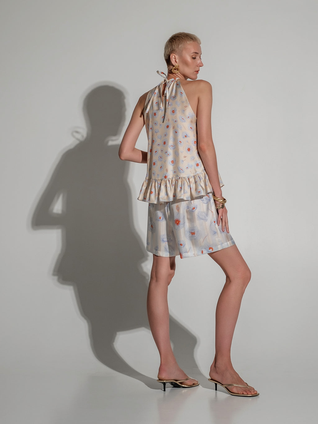 Poppies strips silk shorts