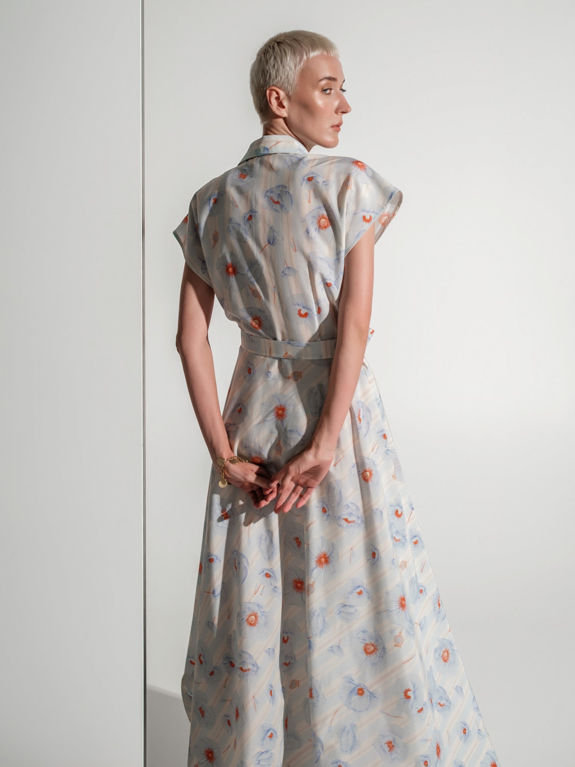 Poppies strips cotton/silk dress
