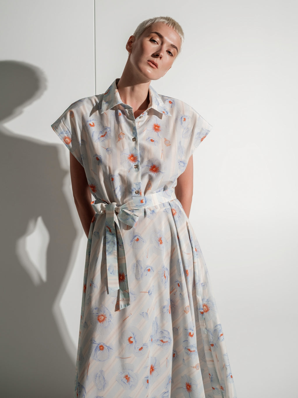 Poppies strips cotton/silk dress