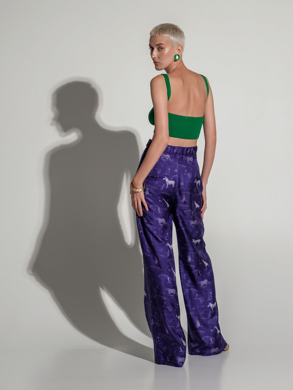 Africa Print Silk Wide-Leg Trousers