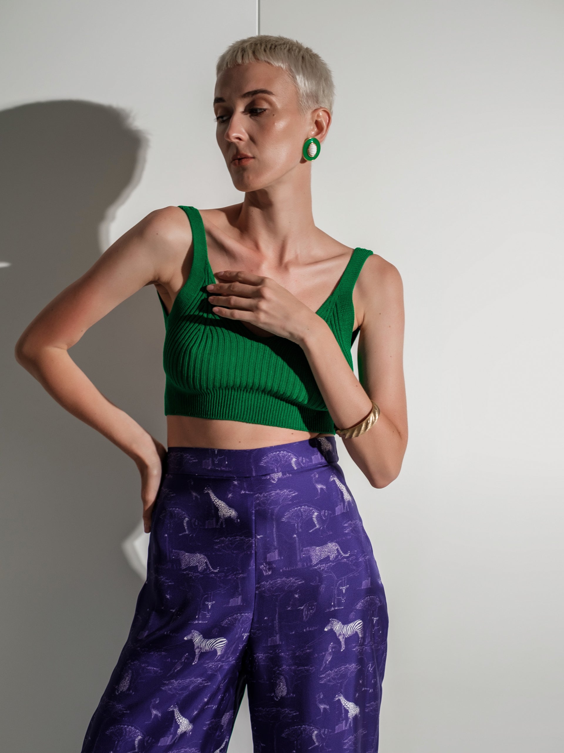 Emerald green ribbed knitted crop tank