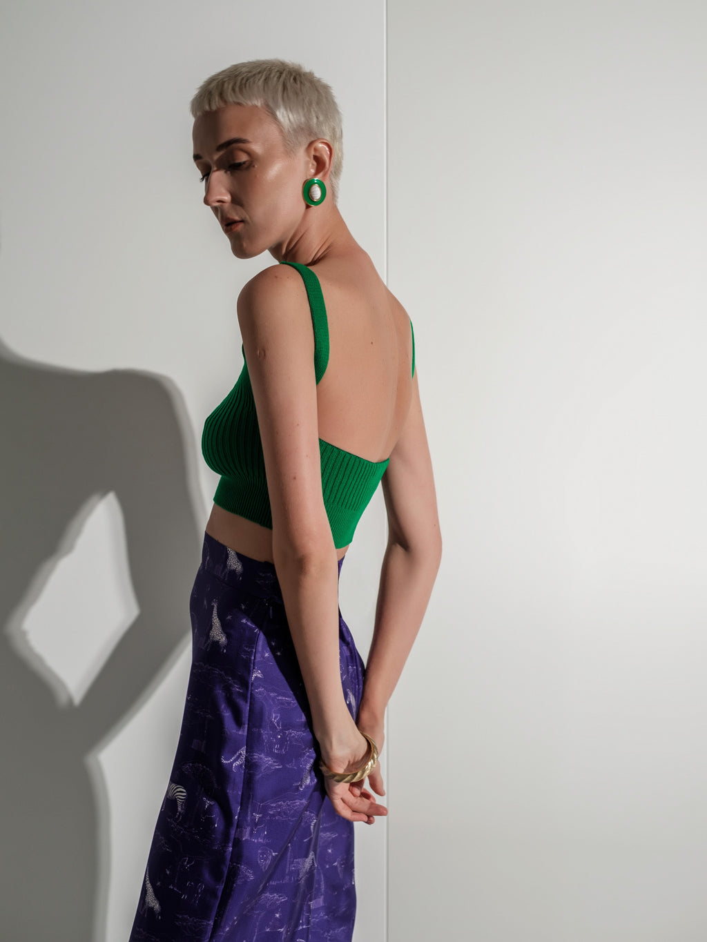 Emerald green ribbed knitted crop tank