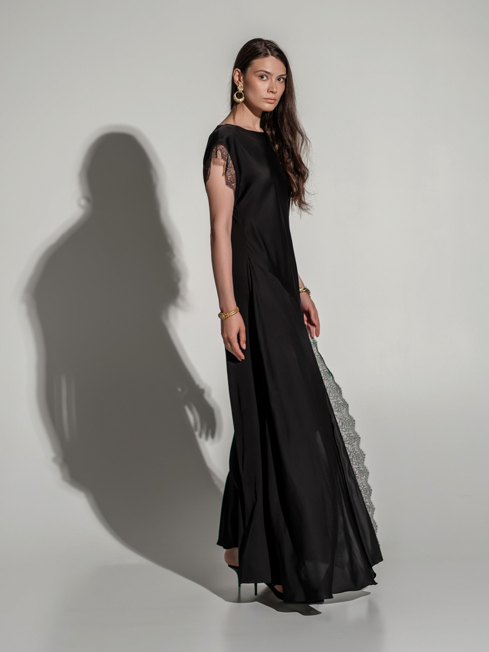 Silk lace-detail maxi dress
