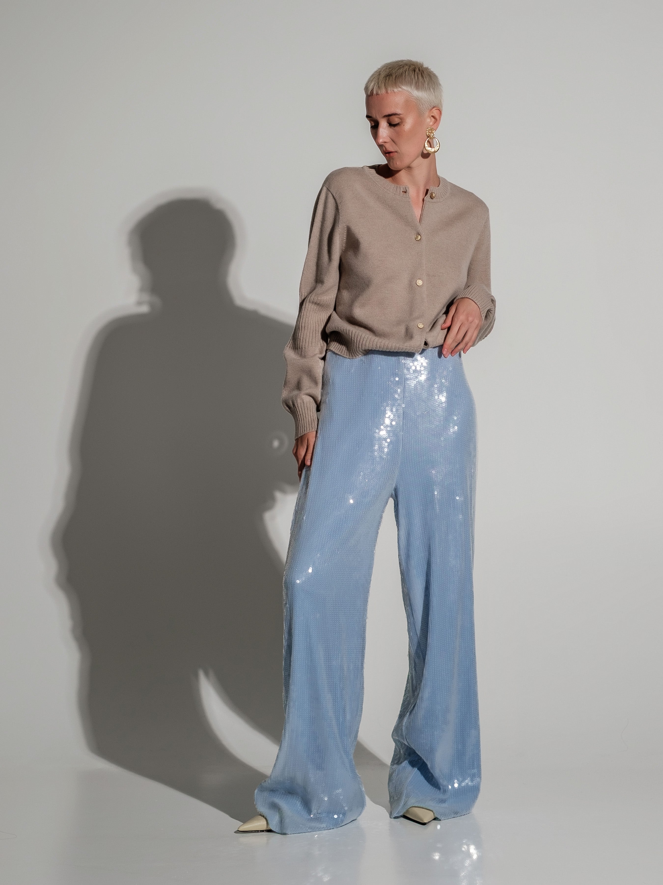 Sequin light blue trousers