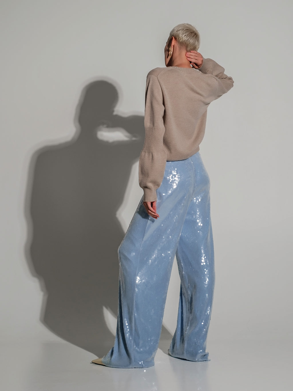 Sequin light blue trousers