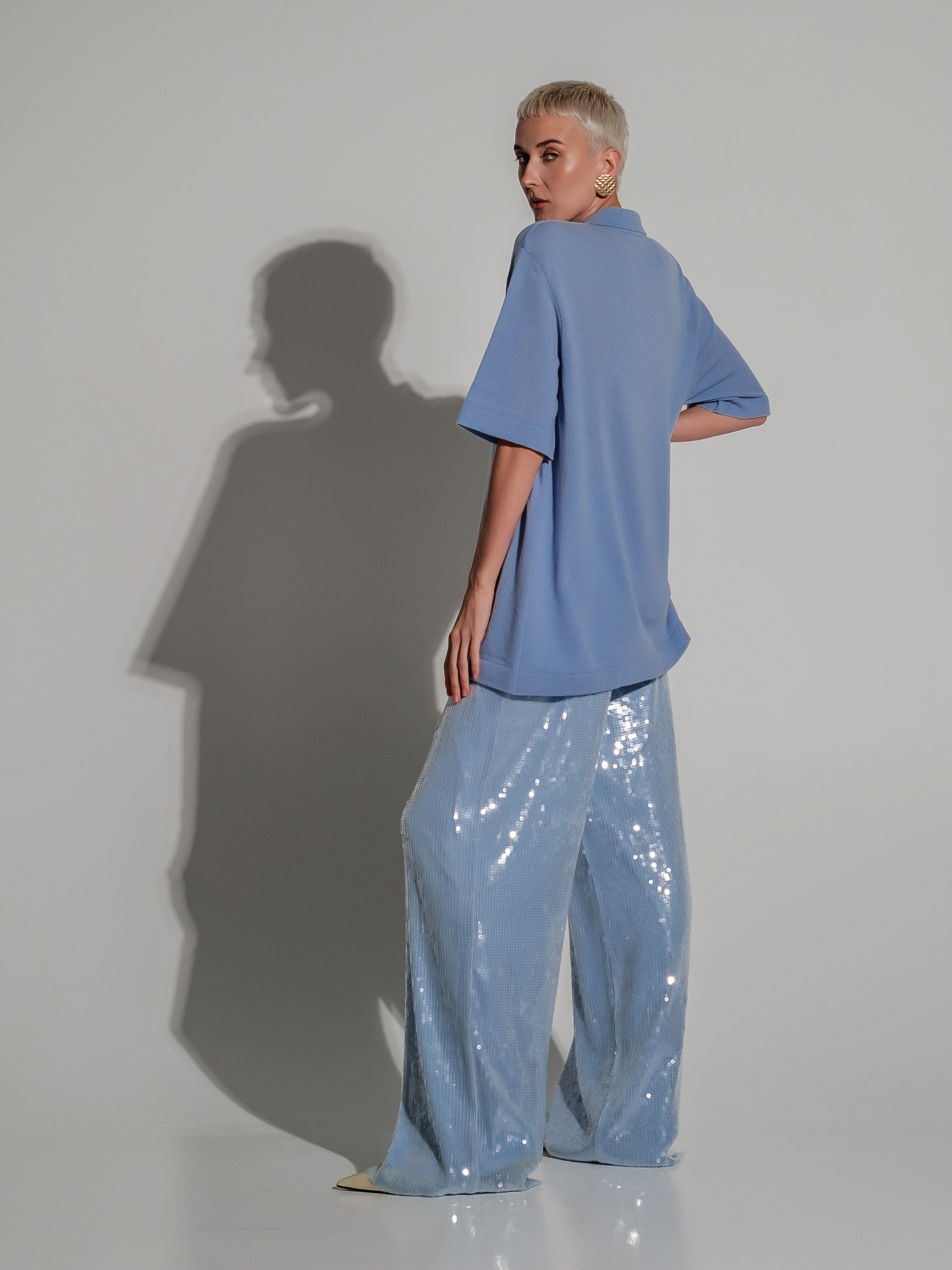 Sequin light blue trousers