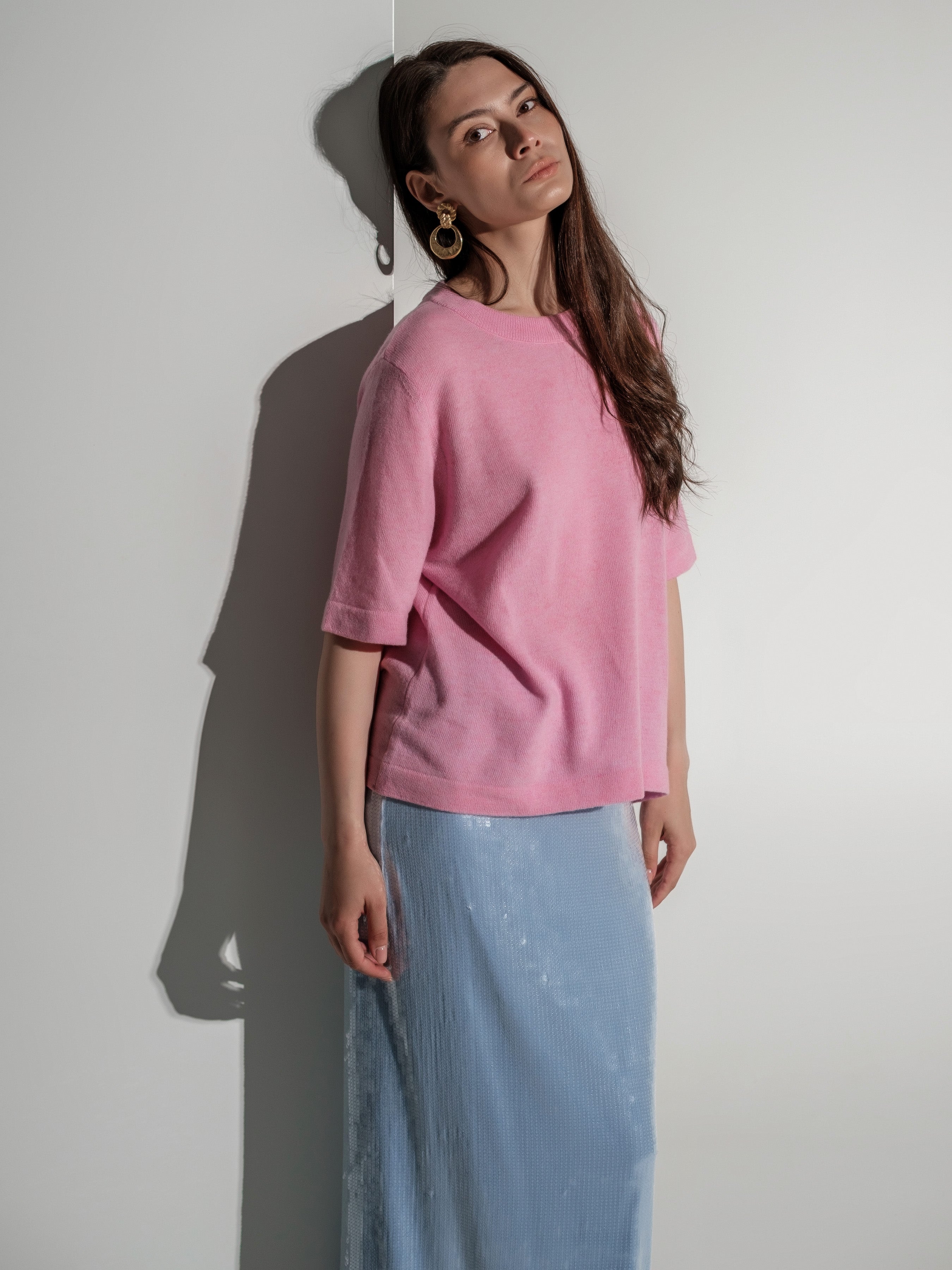 Pink seamless knitted top – extra fine merino wool