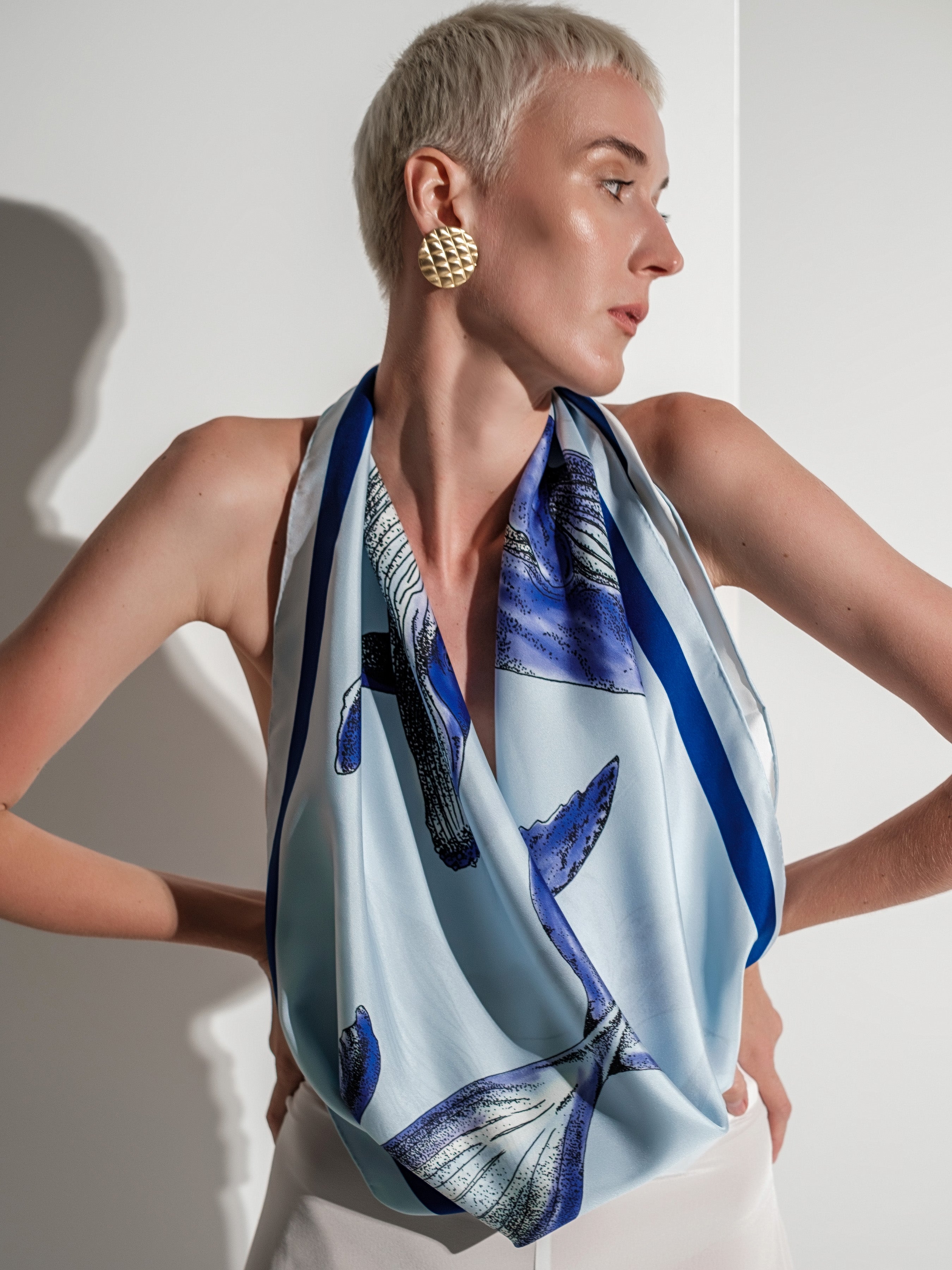 Whale print silk scarf