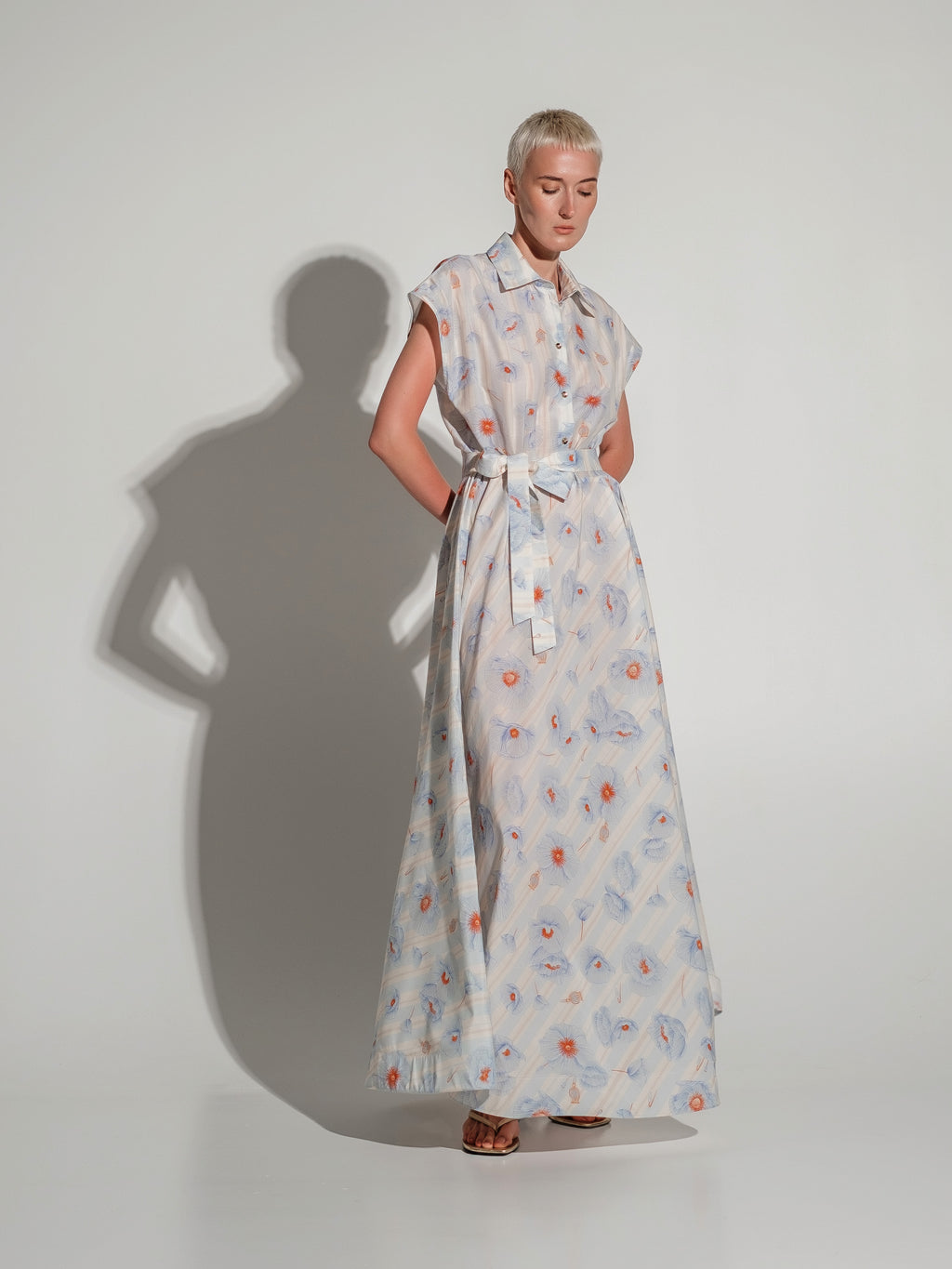 Poppies strips cotton/silk dress