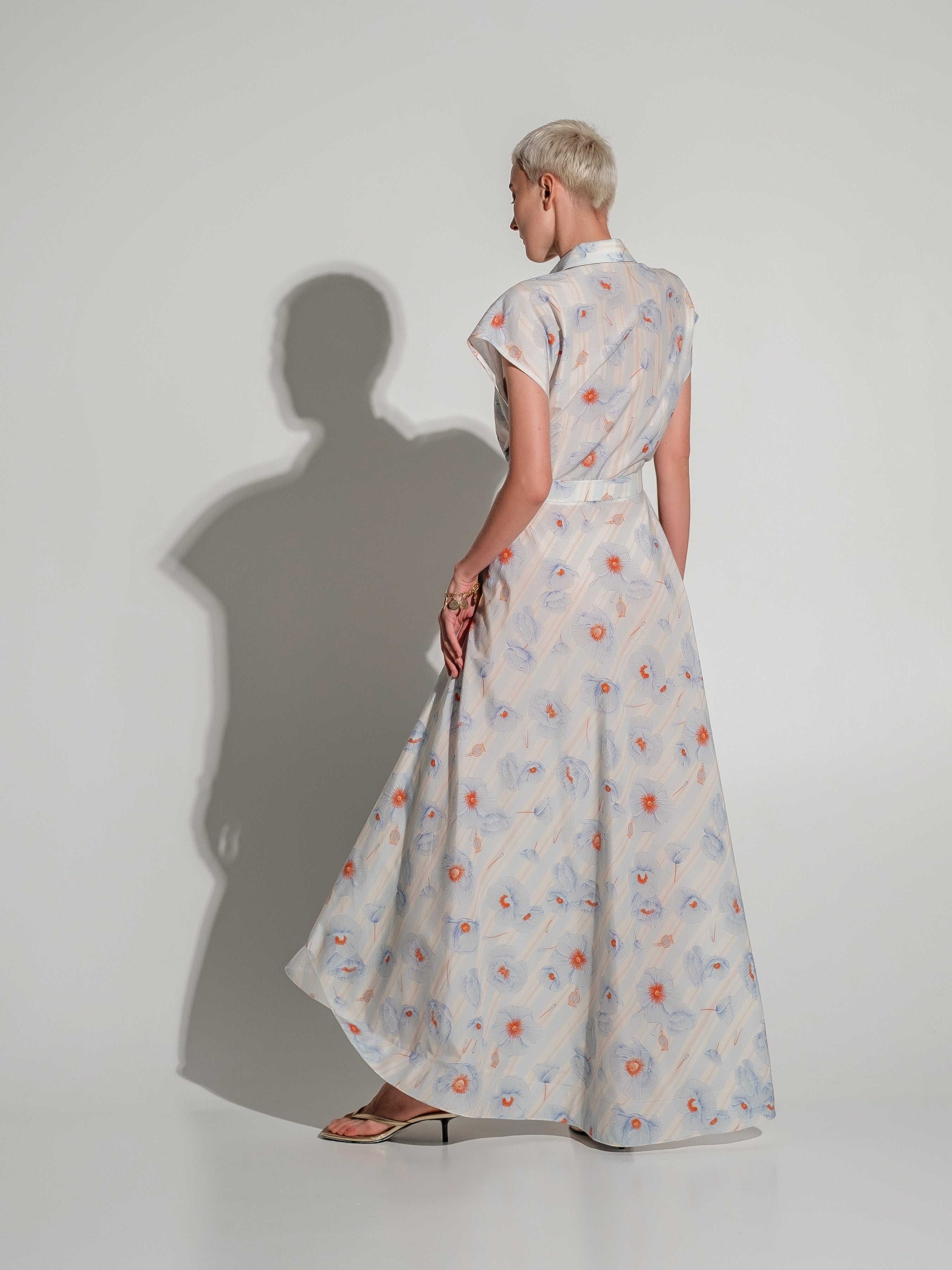 Poppies strips cotton/silk dress