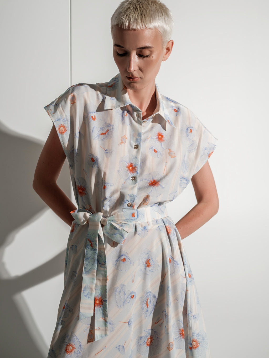 Poppies strips cotton/silk dress