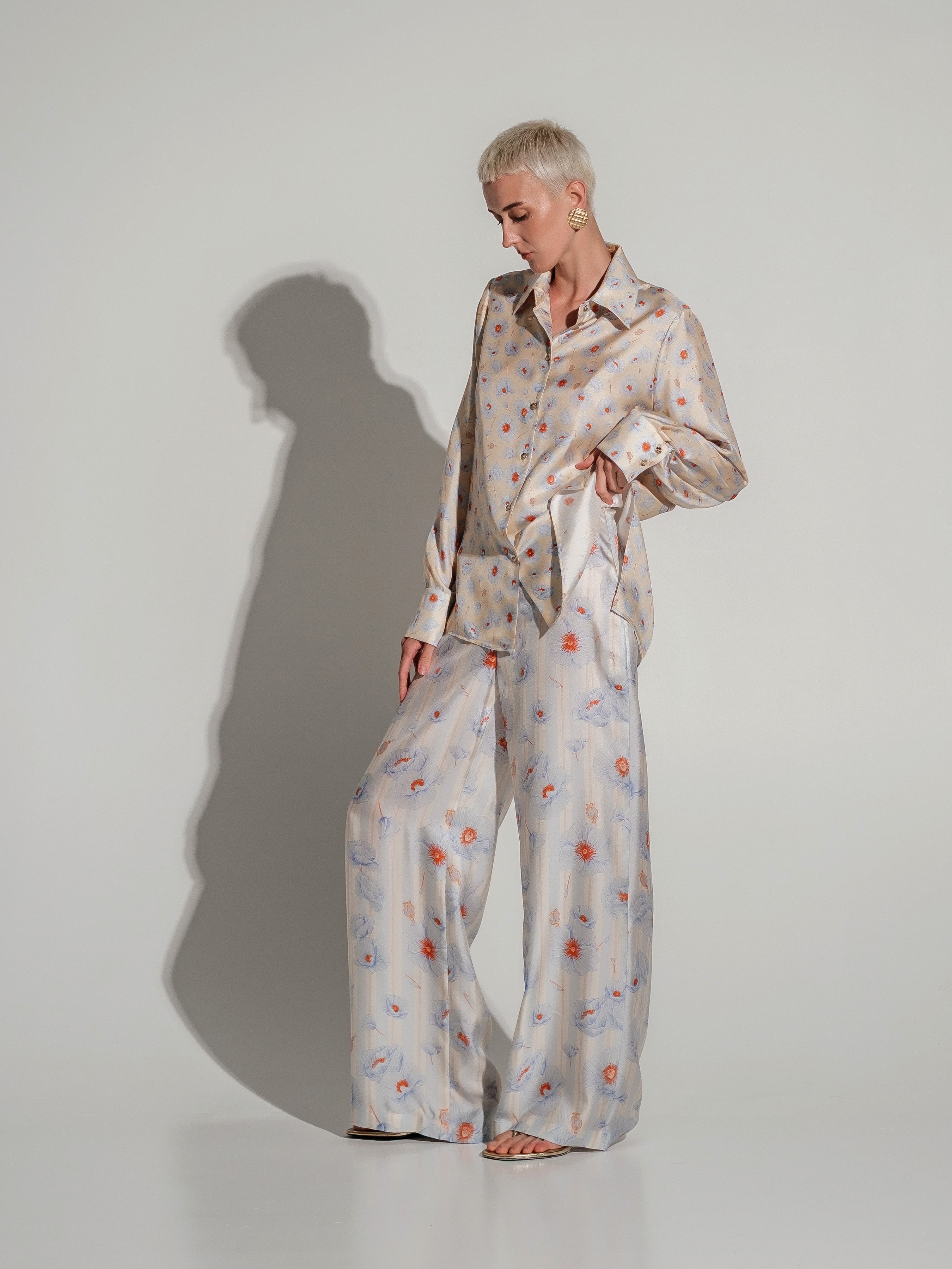 Poppies strips silk trousers