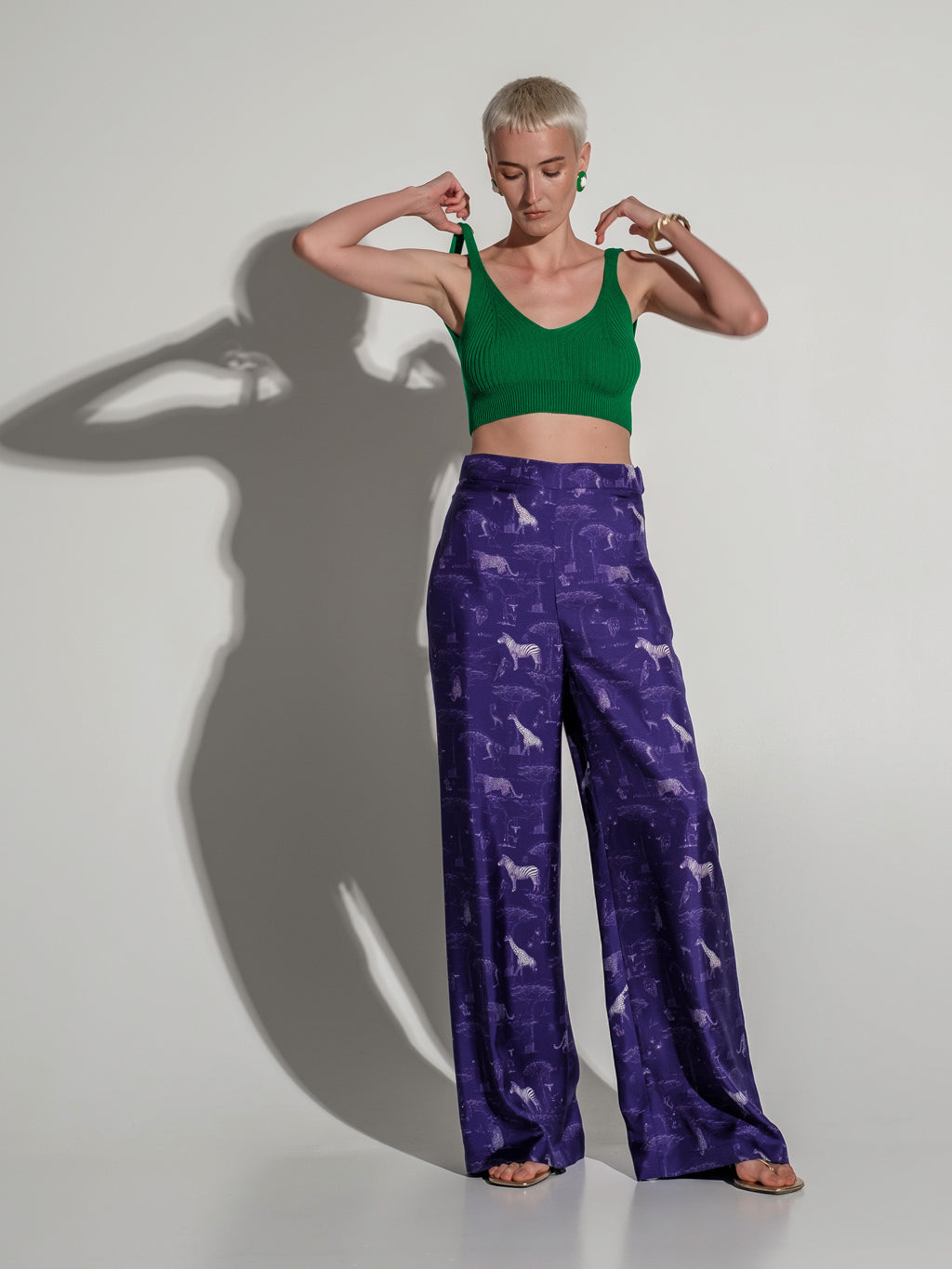 Africa Print Silk Wide-Leg Trousers