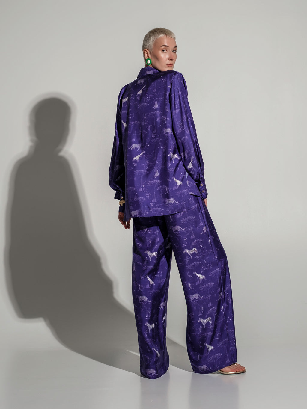Africa Print Silk Wide-Leg Trousers