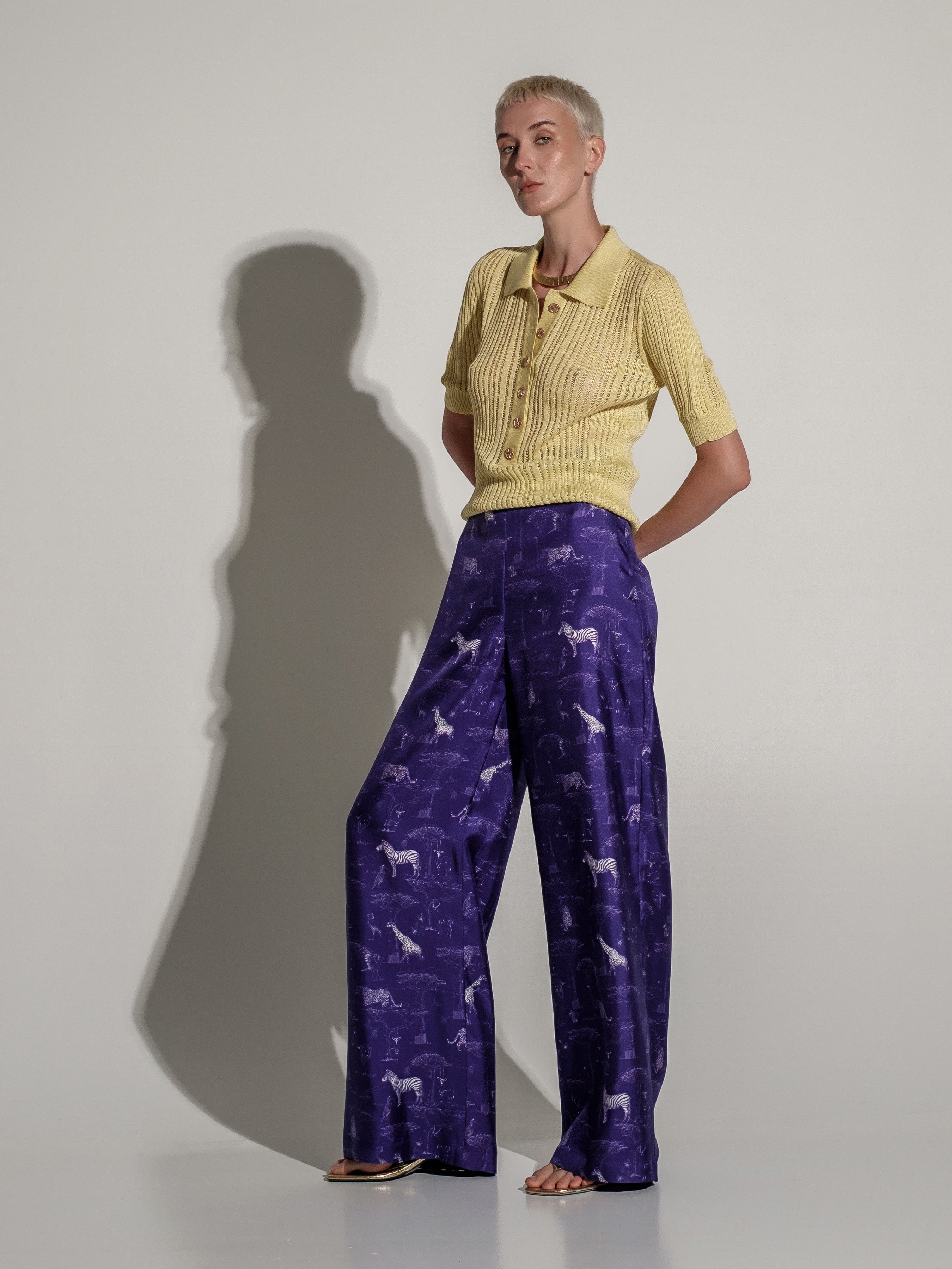 Africa Print Silk Wide-Leg Trousers