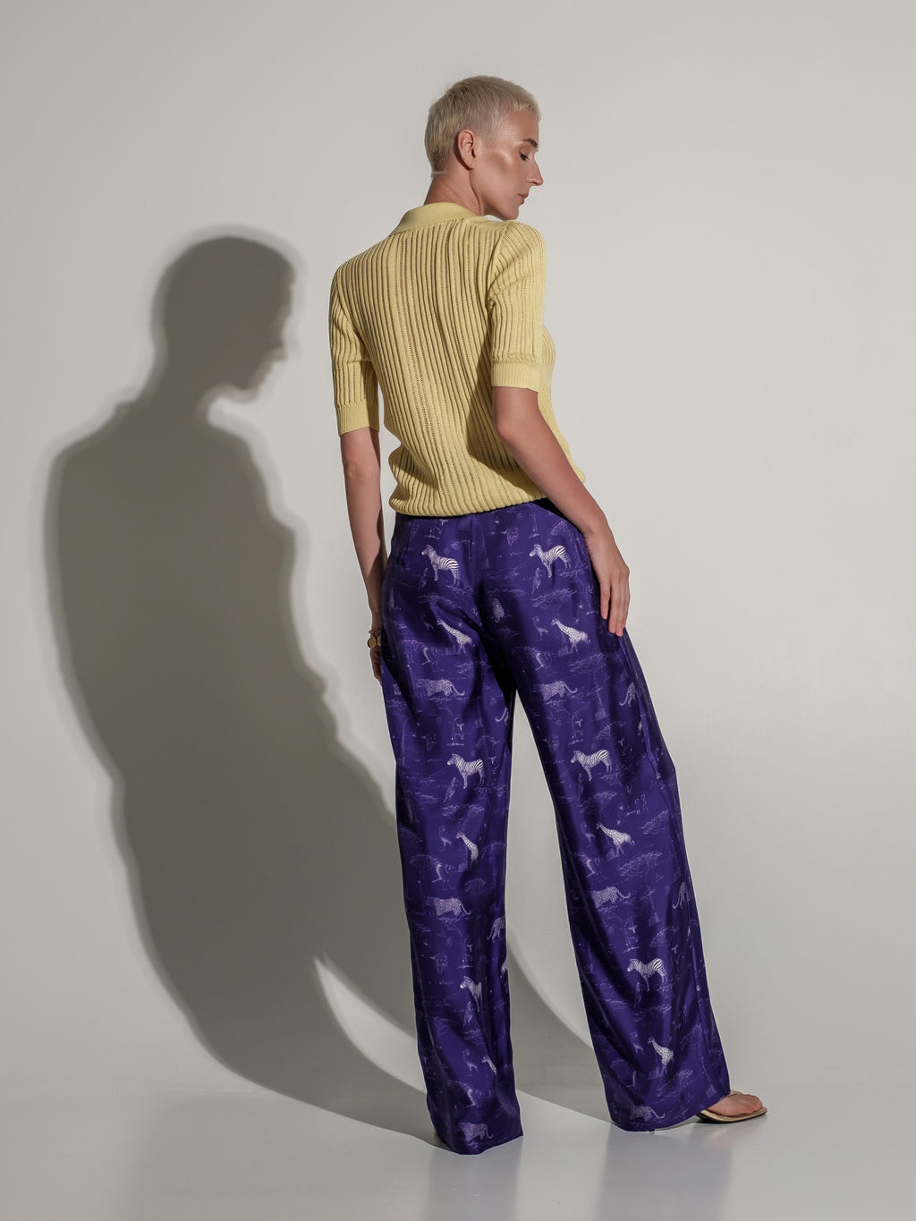 Africa Print Silk Wide-Leg Trousers