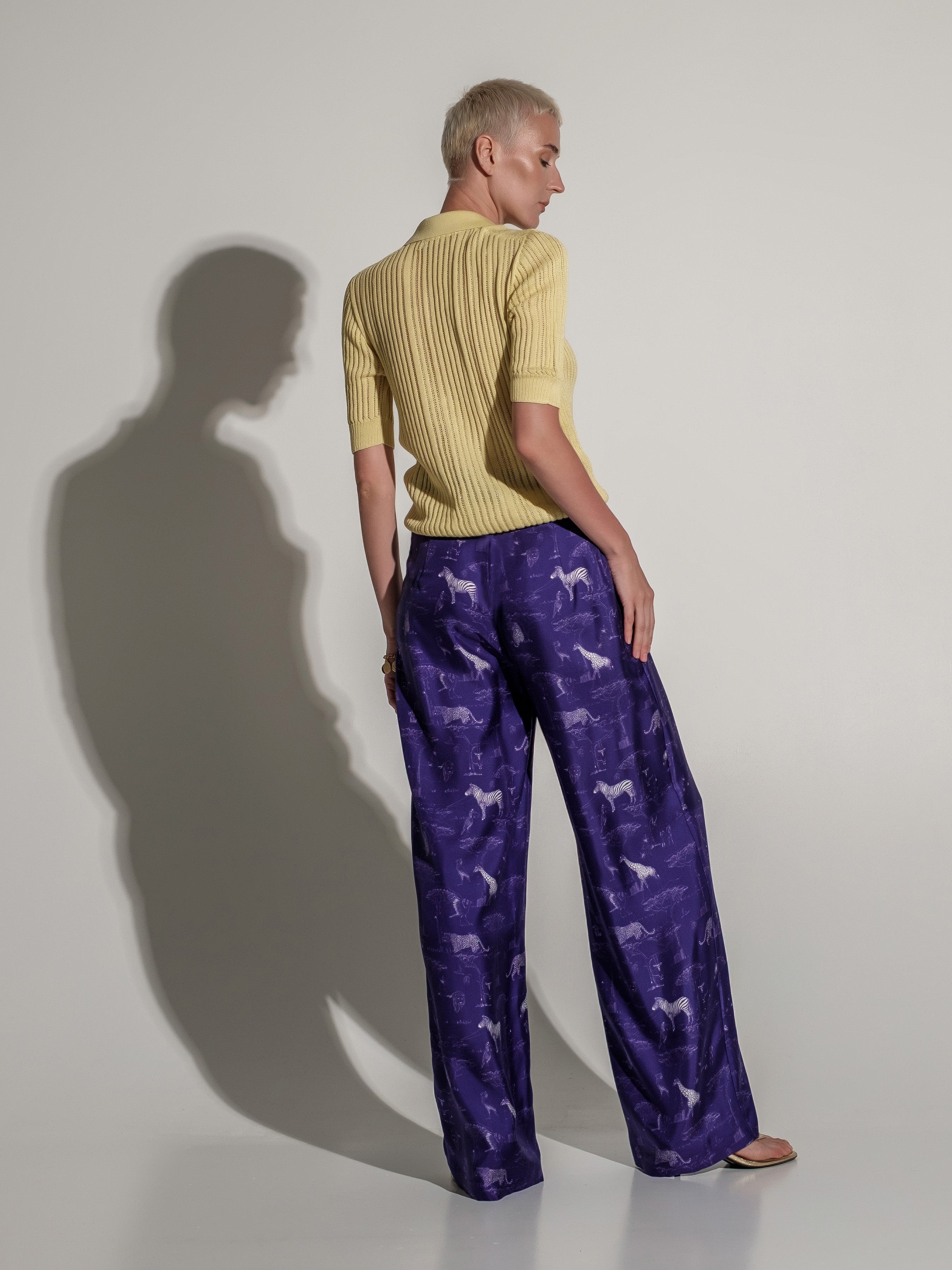 Africa Print Silk Wide-Leg Trousers