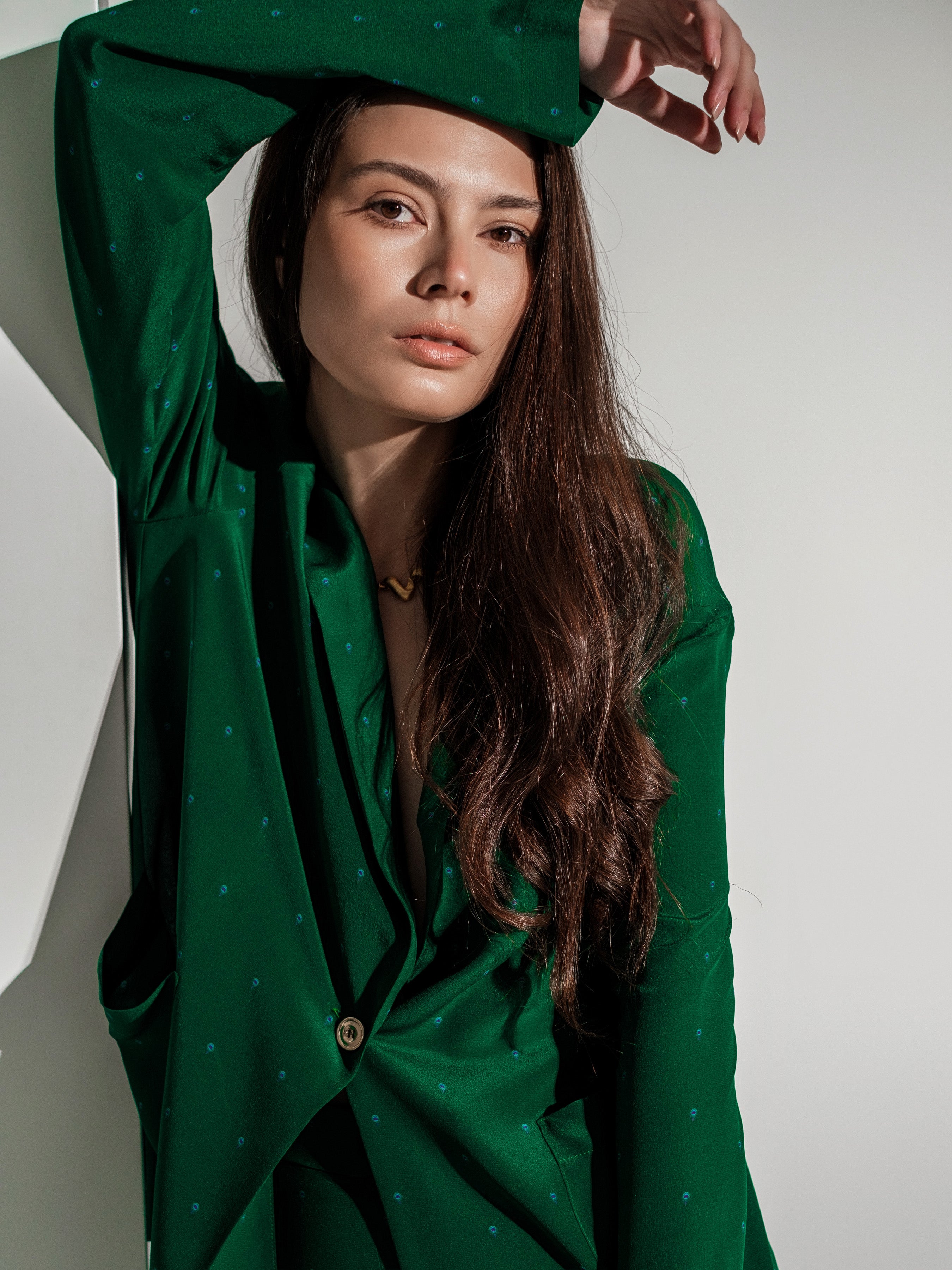 Green feather silk blazer