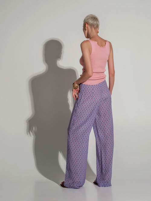 Floral Silk Wide-Leg Trousers