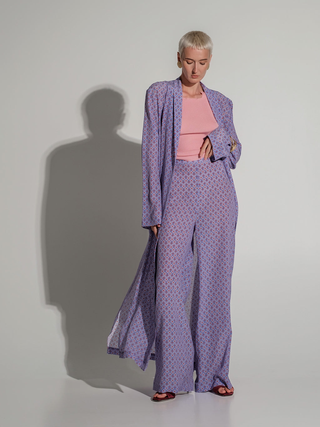 Geometric-Print Silk Kimono Maxi Dress