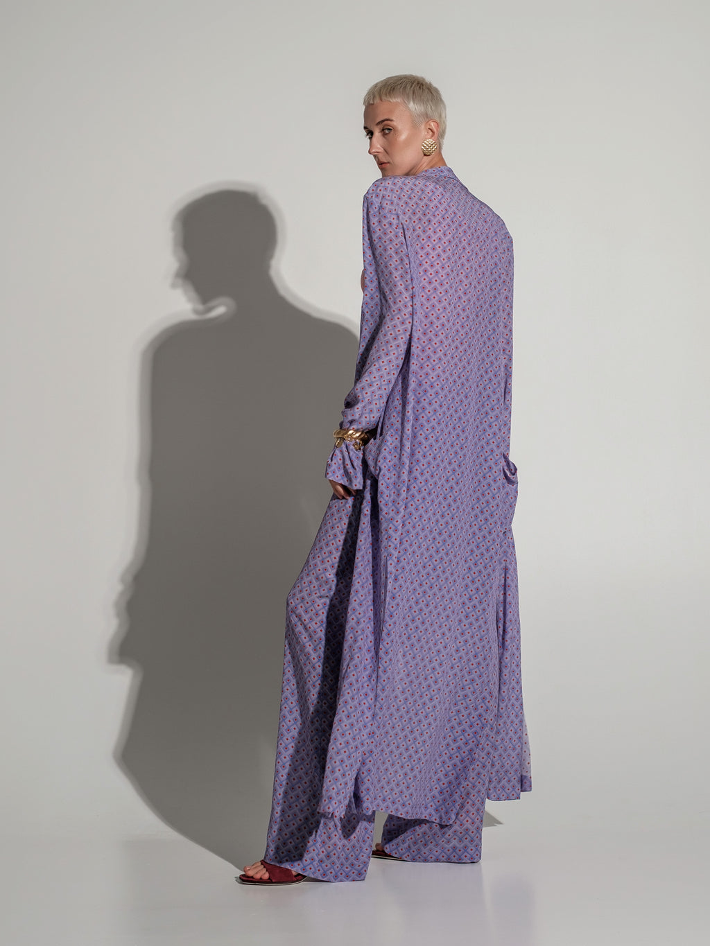 Geometric-Print Silk Kimono Maxi Dress