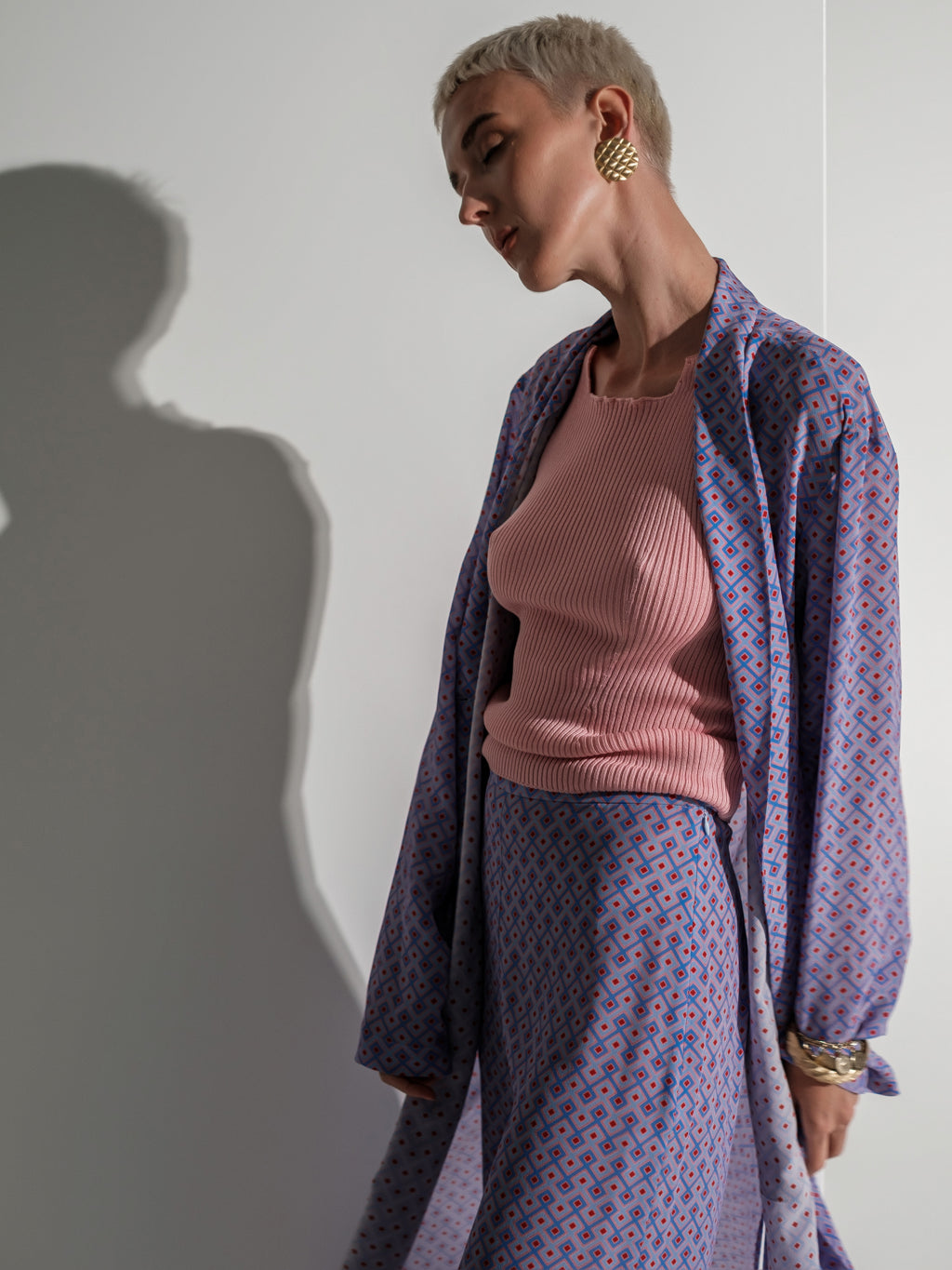 Geometric-Print Silk Kimono Maxi Dress