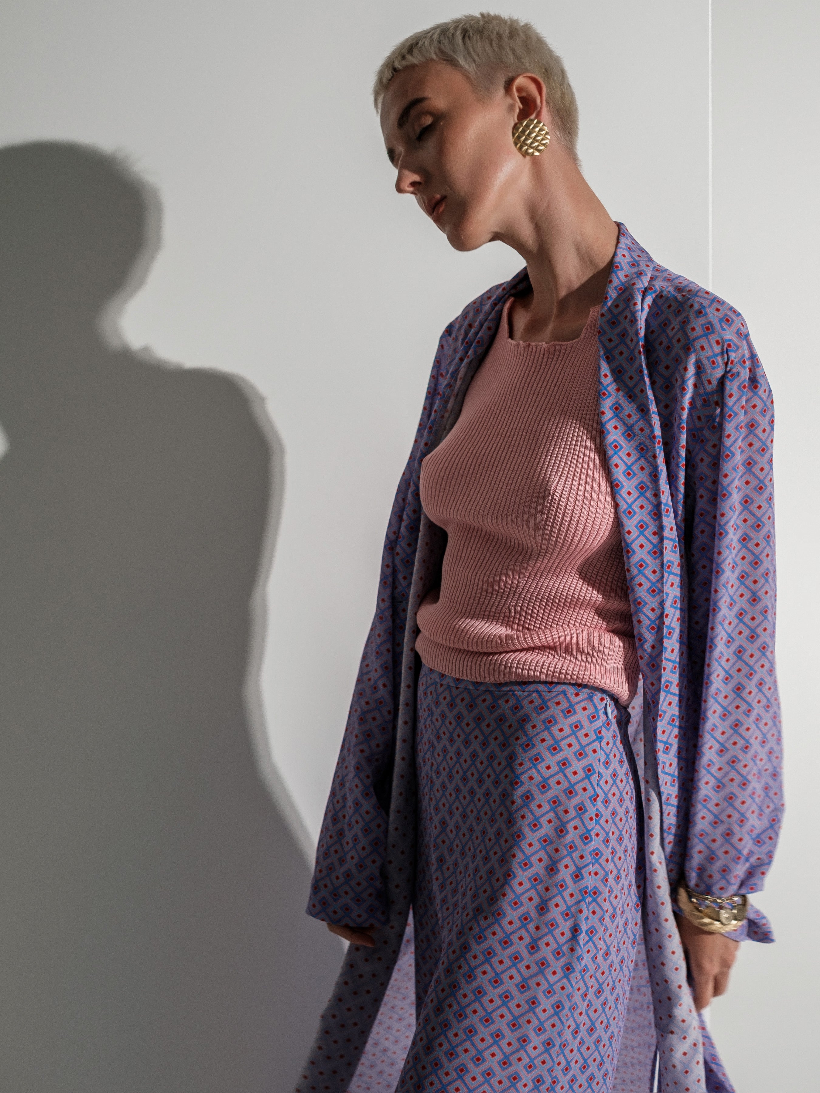 Geometric-Print Silk Kimono Maxi Dress