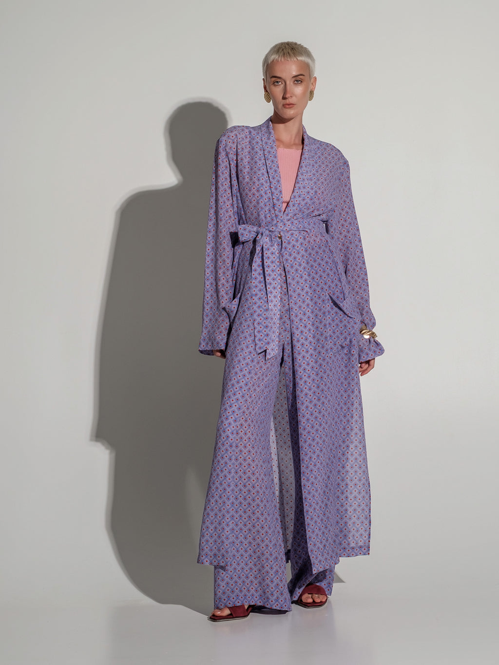Geometric-Print Silk Kimono Maxi Dress