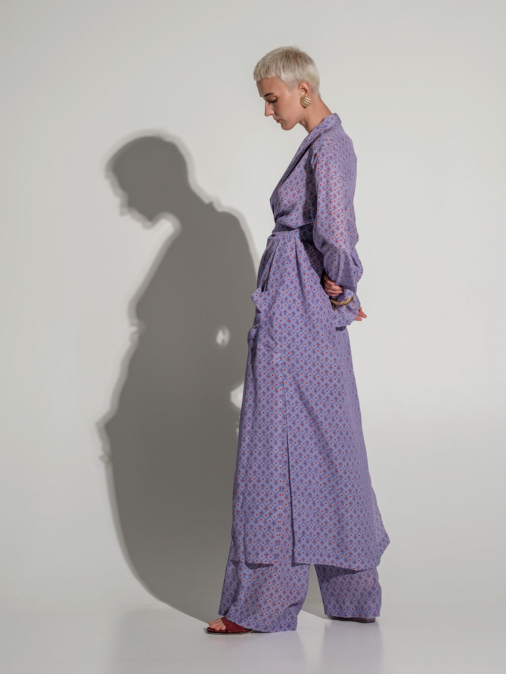 Geometric-Print Silk Kimono Maxi Dress
