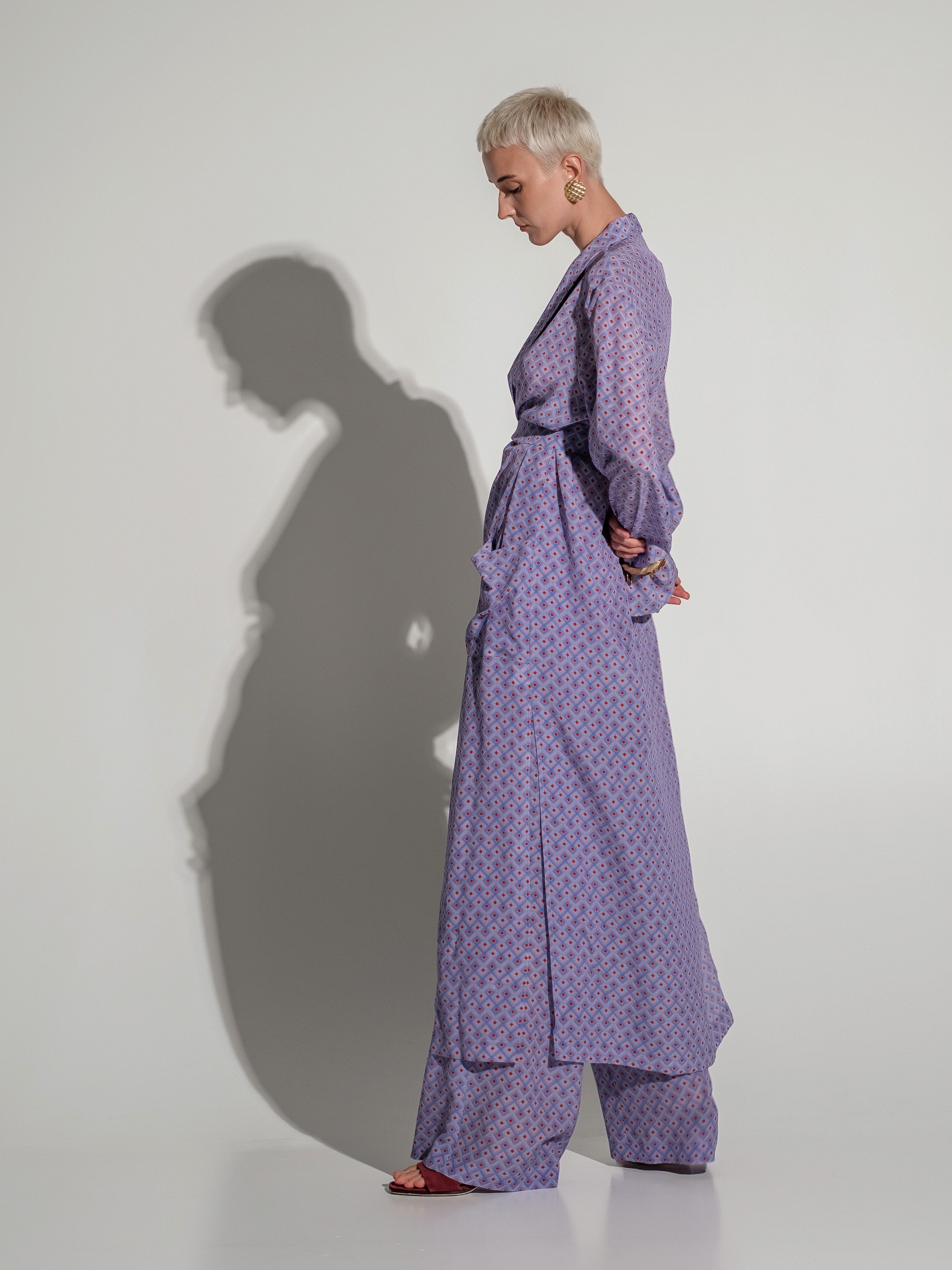 Geometric-Print Silk Kimono Maxi Dress