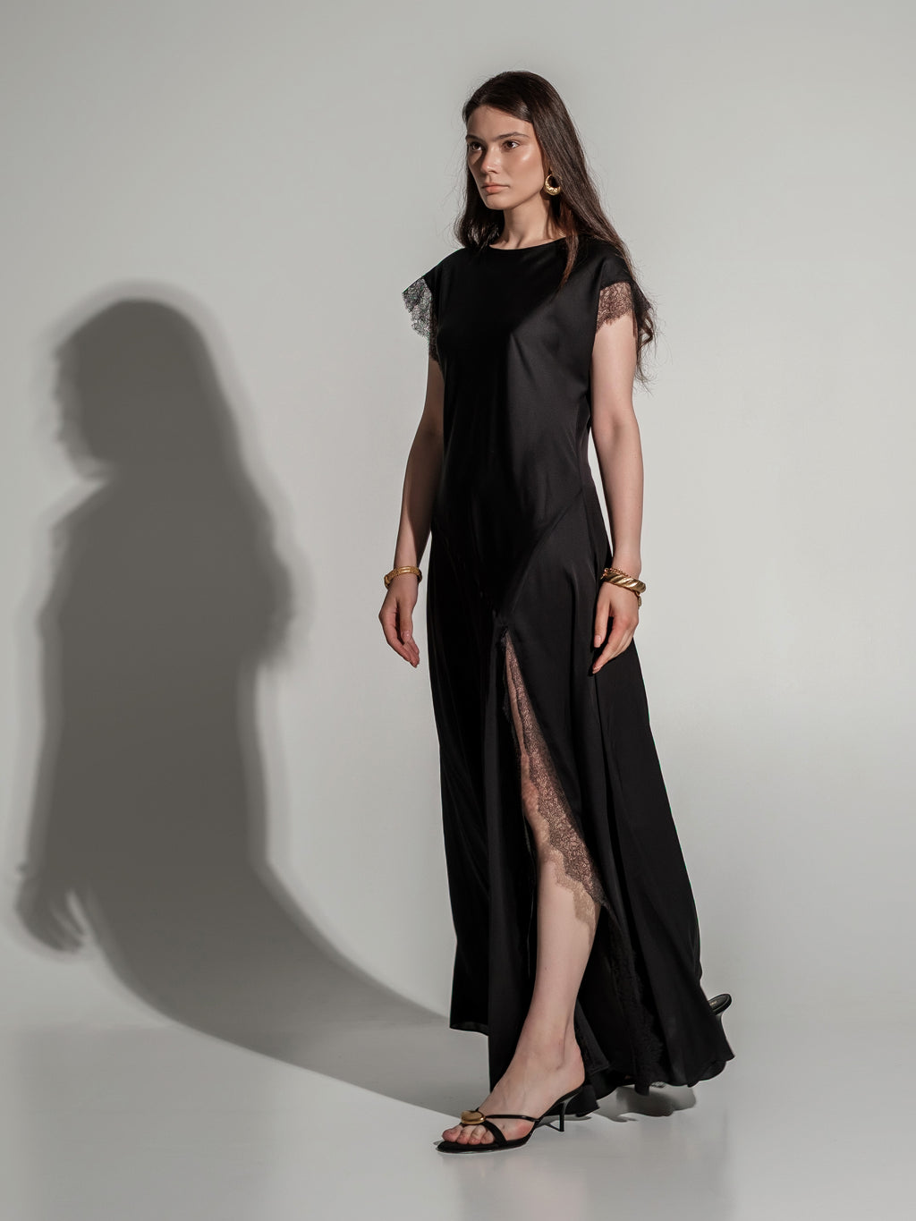 Silk lace-detail maxi dress