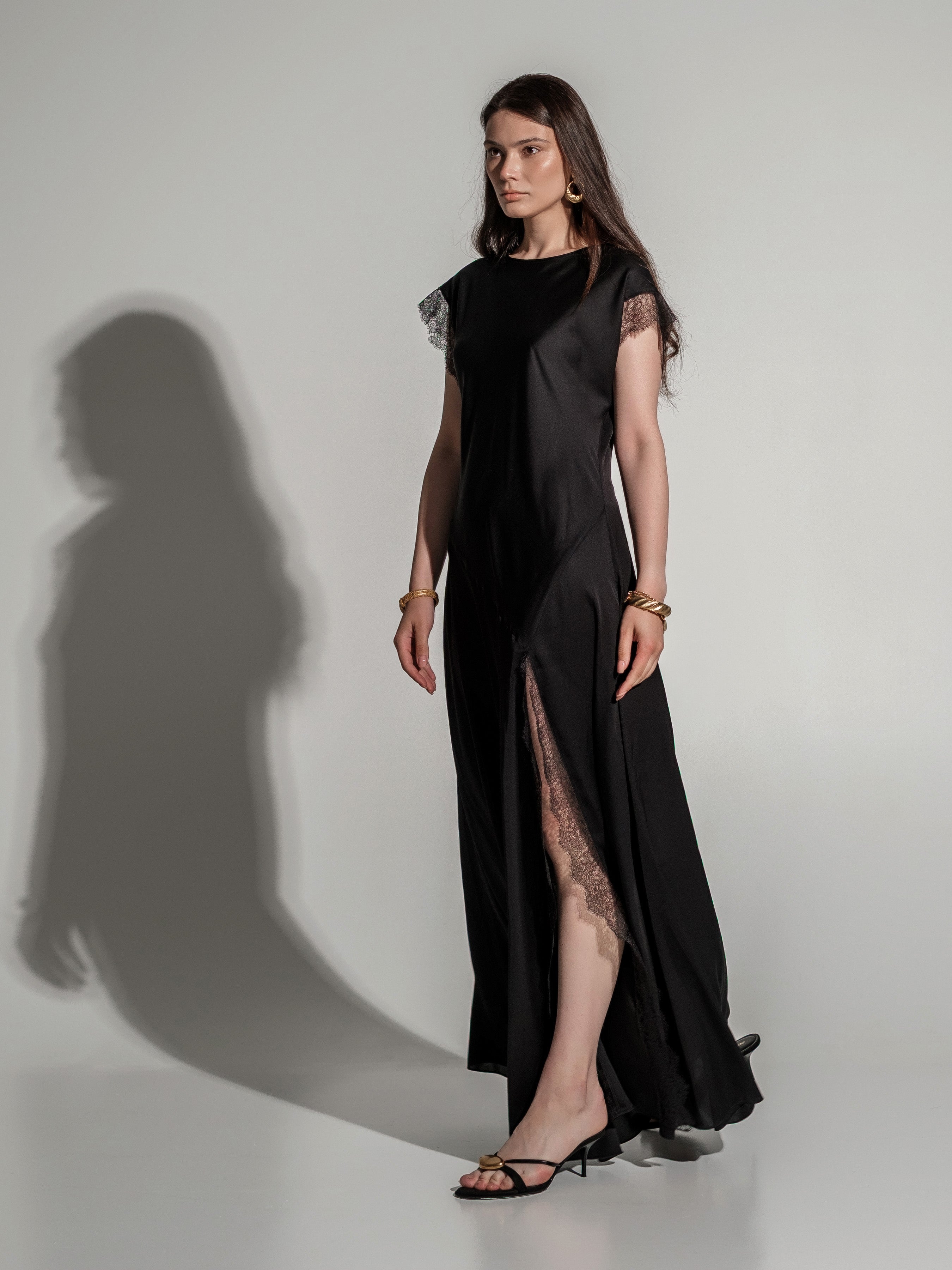 Silk lace-detail maxi dress