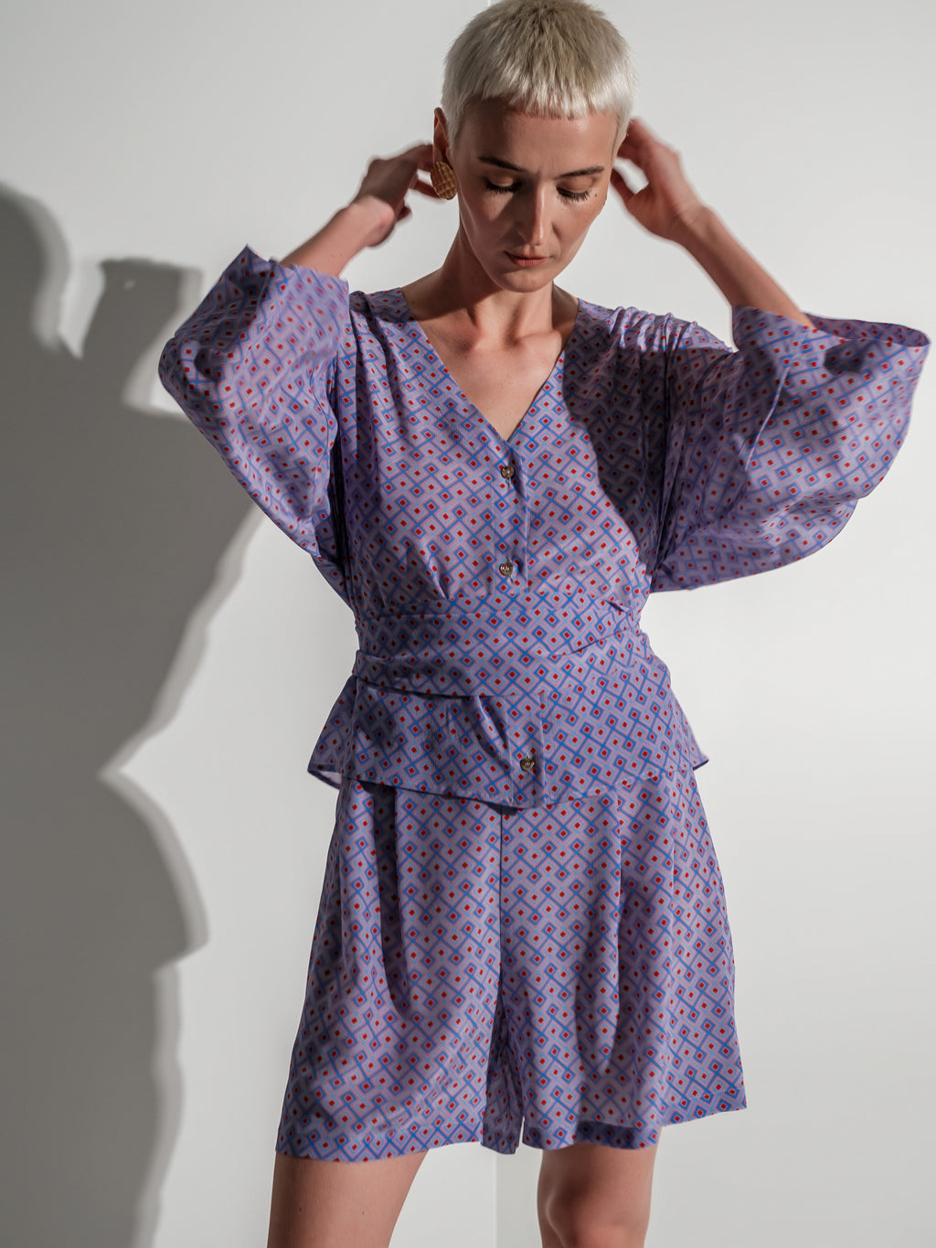 Geometric-Print Silk Blouse