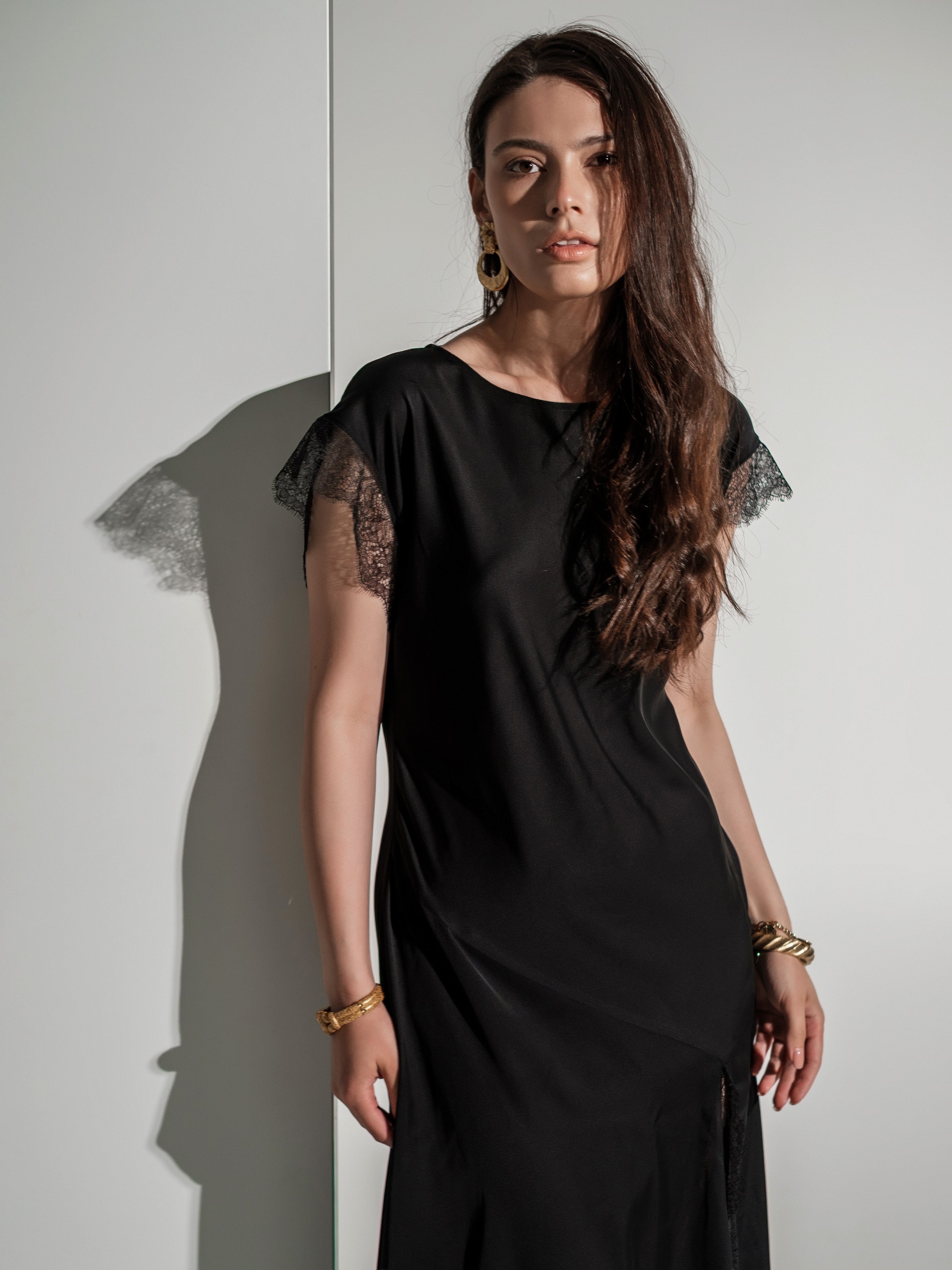 Silk lace-detail maxi dress