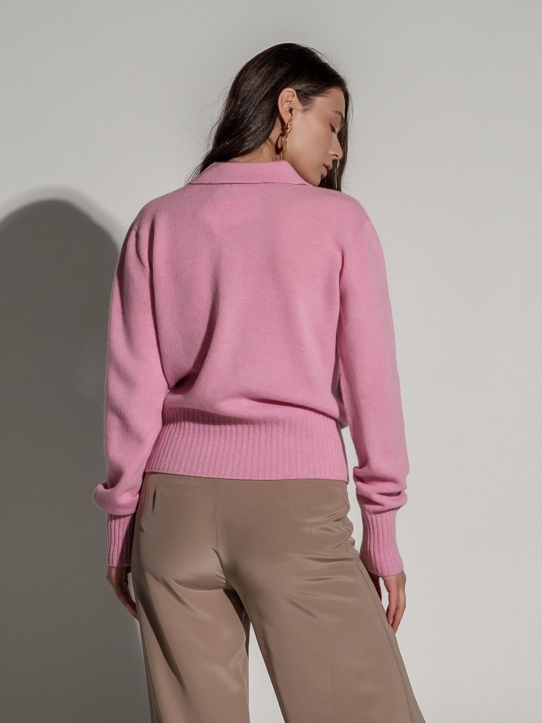 Beige silk wide-leg trousers