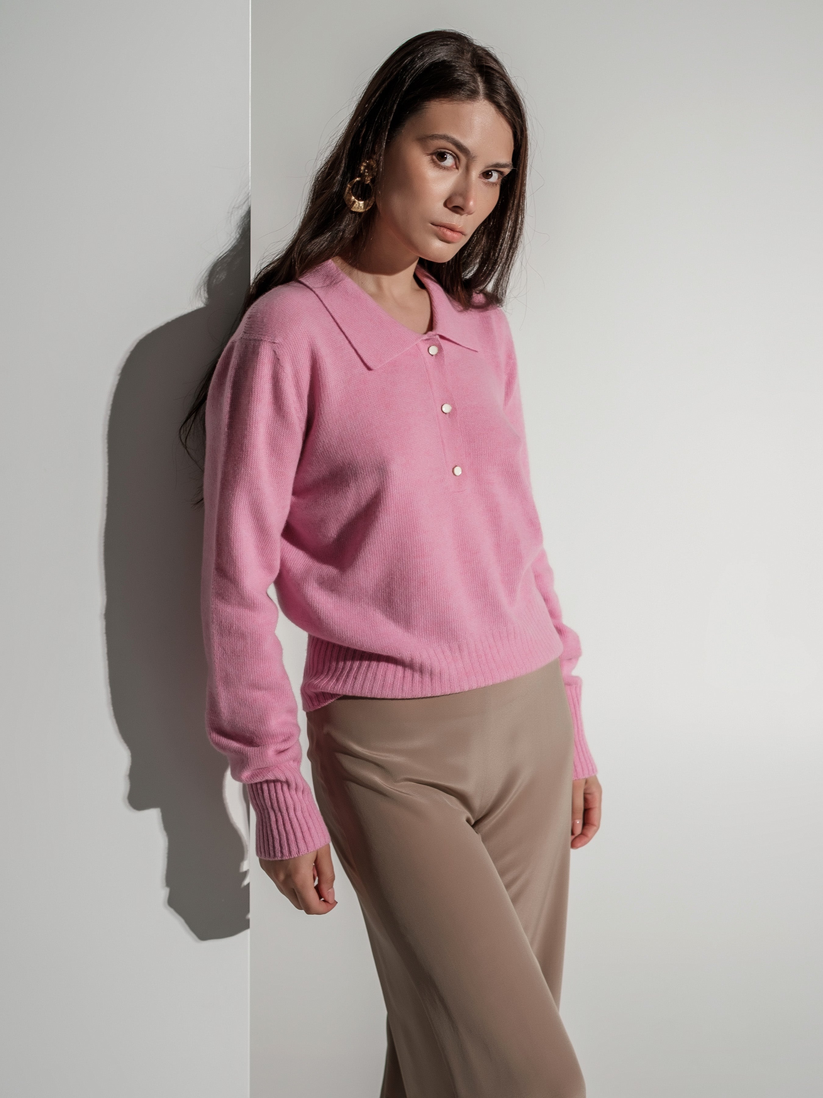 Beige silk wide-leg trousers